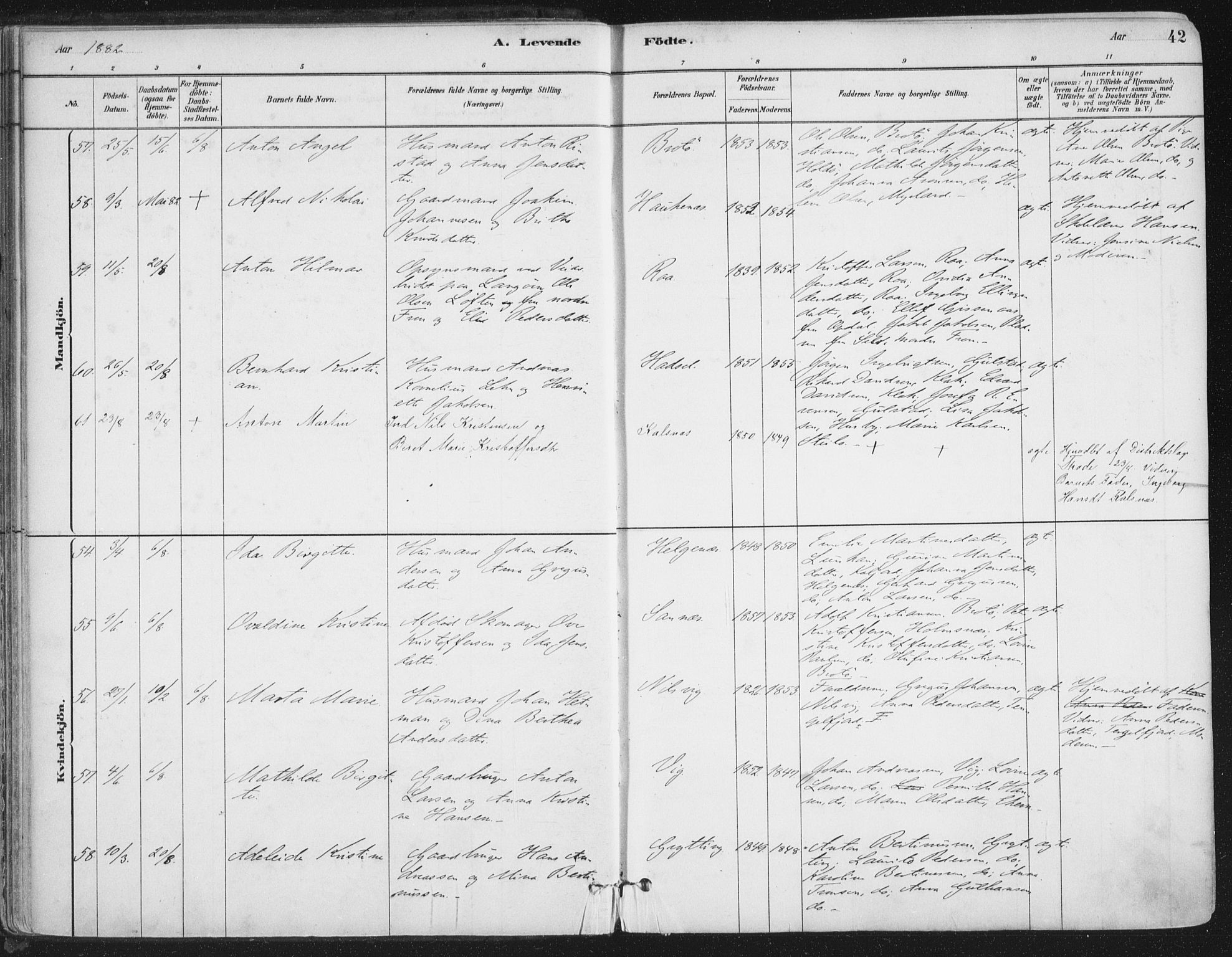 Ministerialprotokoller, klokkerbøker og fødselsregistre - Nordland, AV/SAT-A-1459/888/L1244: Parish register (official) no. 888A10, 1880-1890, p. 42