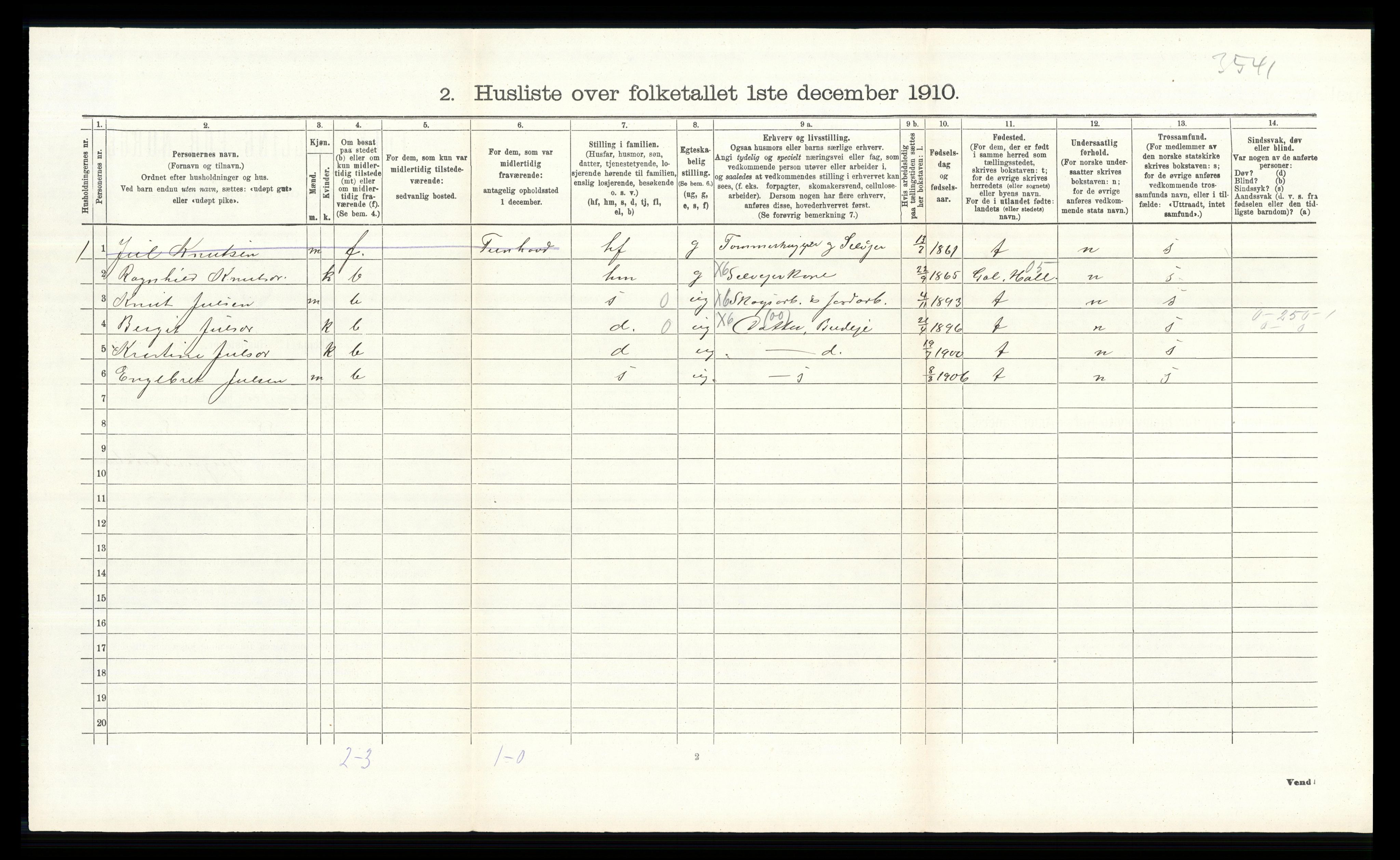 RA, 1910 census for Nes, 1910, p. 215