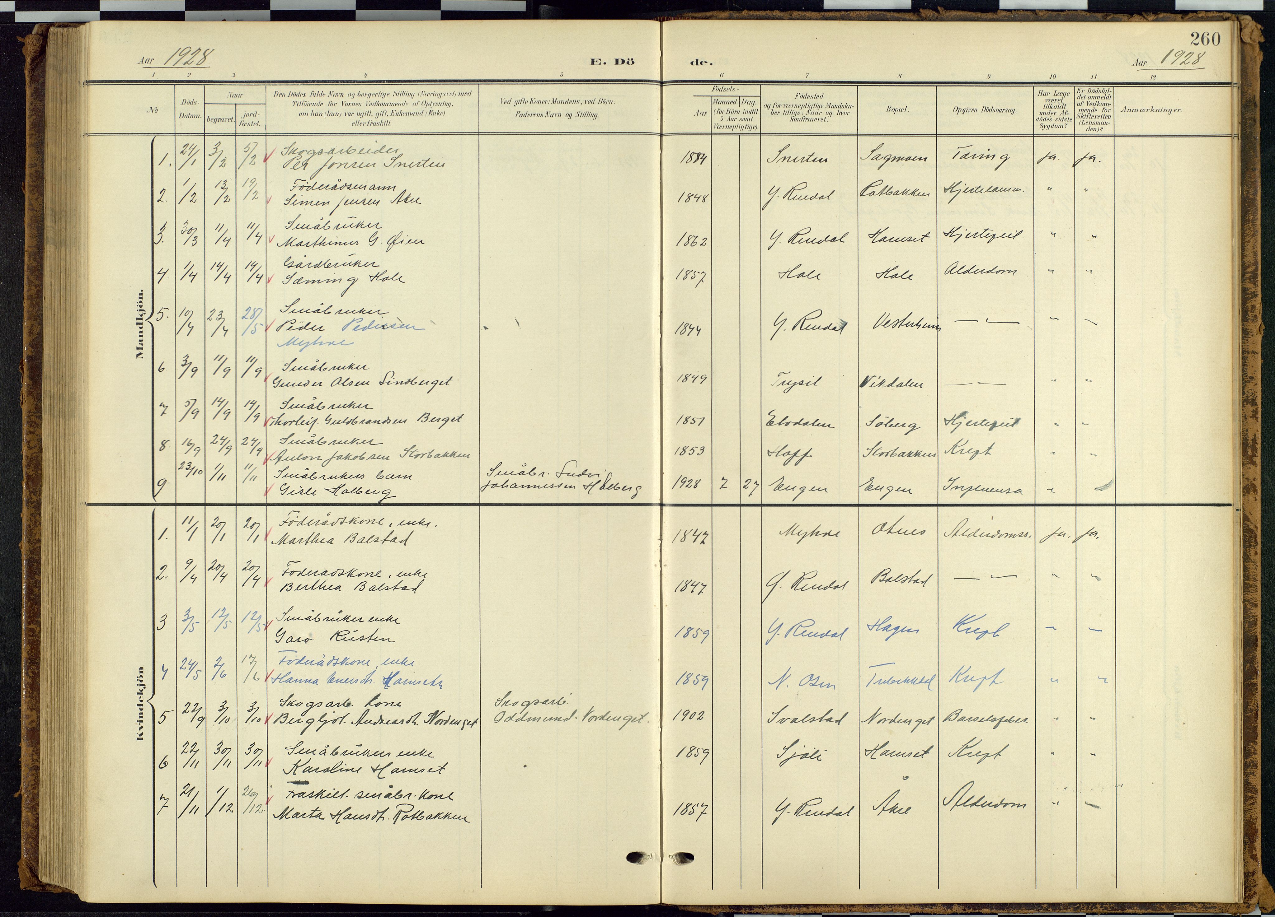 Rendalen prestekontor, SAH/PREST-054/H/Ha/Hab/L0010: Parish register (copy) no. 10, 1903-1940, p. 260