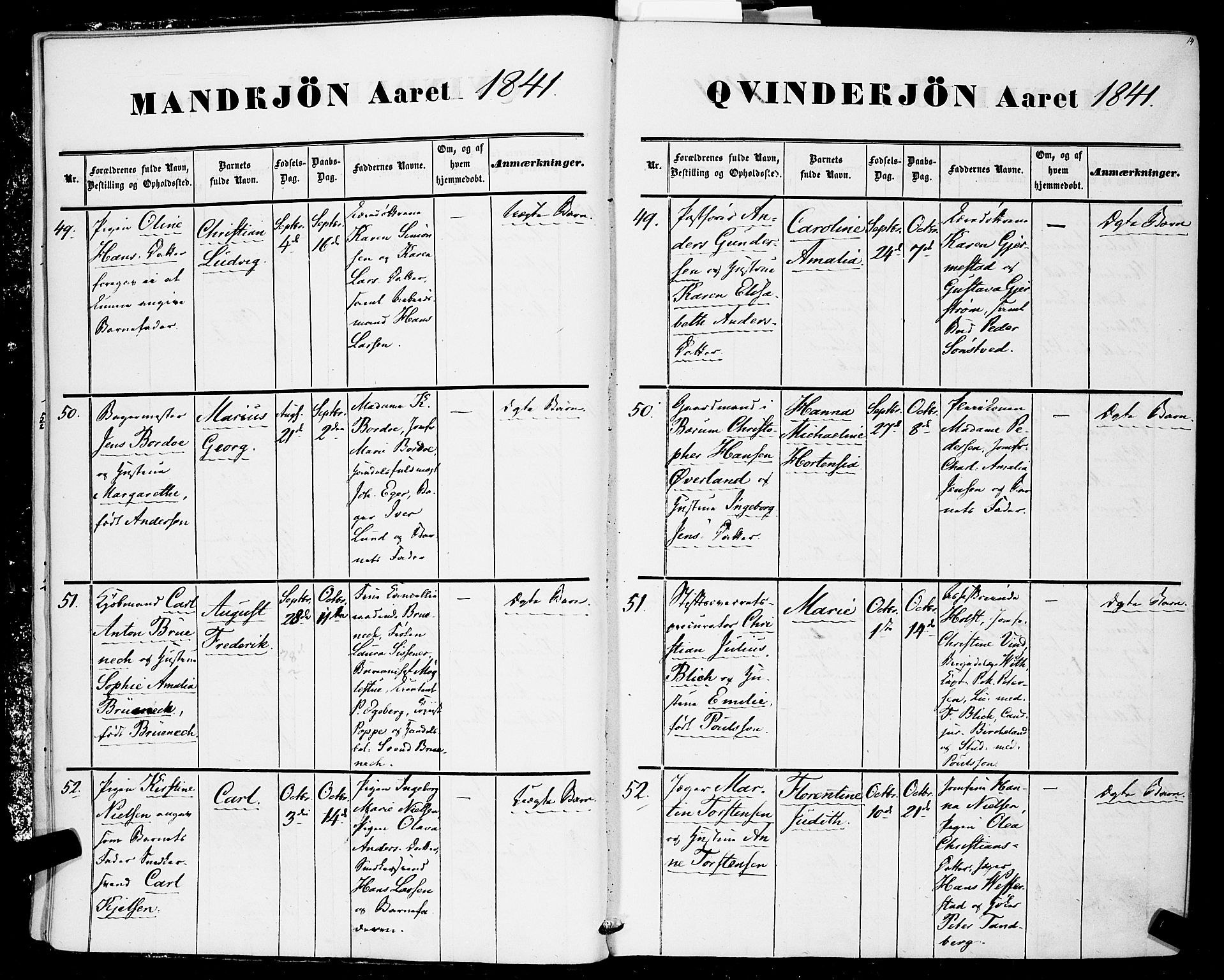 Rikshospitalet prestekontor Kirkebøker, AV/SAO-A-10309b/F/L0003: Parish register (official) no. 3, 1841-1853, p. 14