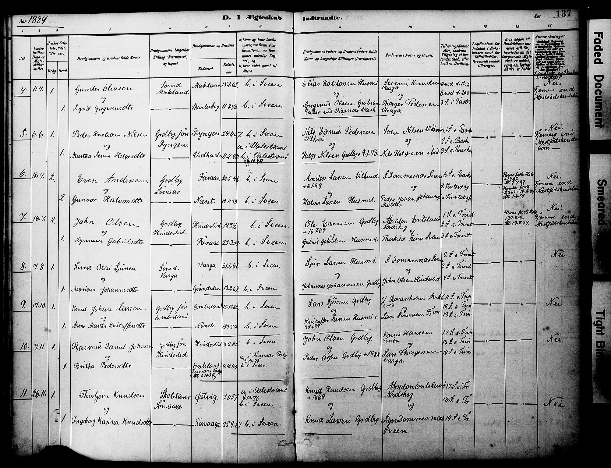 Sveio Sokneprestembete, SAB/A-78501/H/Haa: Parish register (official) no. B 2, 1883-1894, p. 137