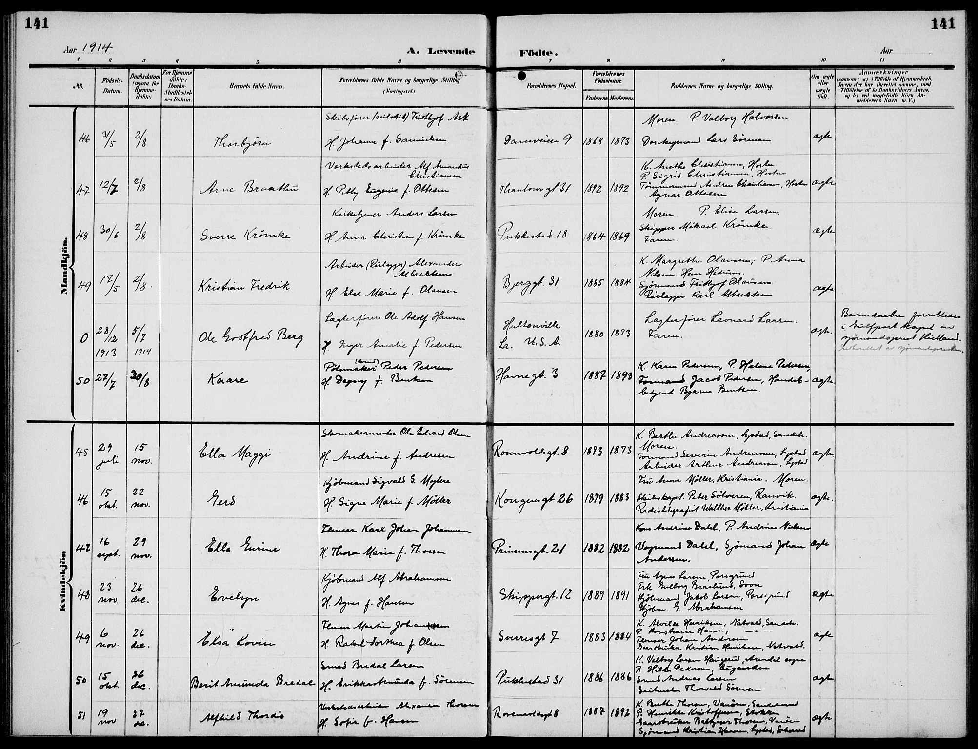 Sandefjord kirkebøker, AV/SAKO-A-315/G/Ga/L0003: Parish register (copy) no. 3, 1903-1920, p. 141