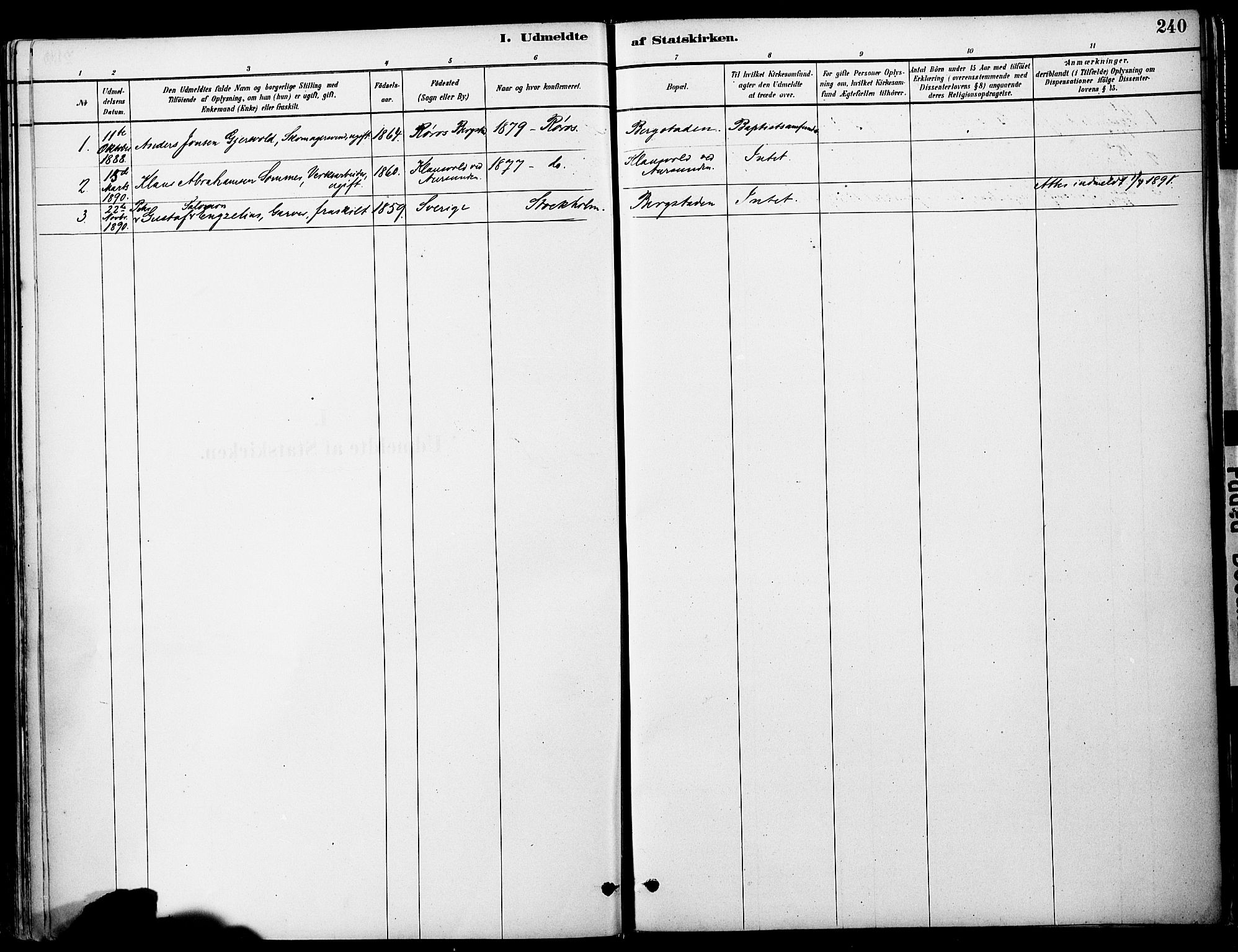 Ministerialprotokoller, klokkerbøker og fødselsregistre - Sør-Trøndelag, SAT/A-1456/681/L0933: Parish register (official) no. 681A11, 1879-1890, p. 240