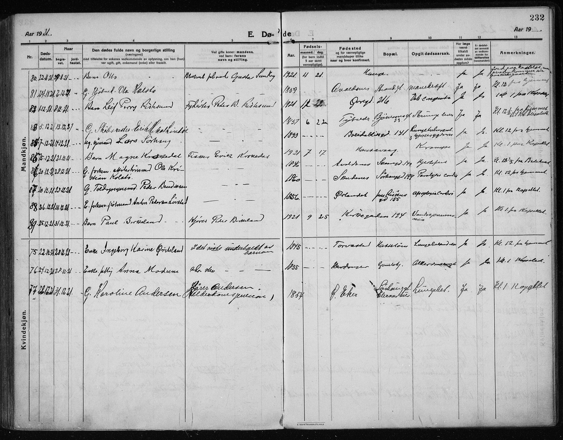 Haugesund sokneprestkontor, AV/SAST-A -101863/H/Ha/Haa/L0009: Parish register (official) no. A 9, 1914-1929, p. 232