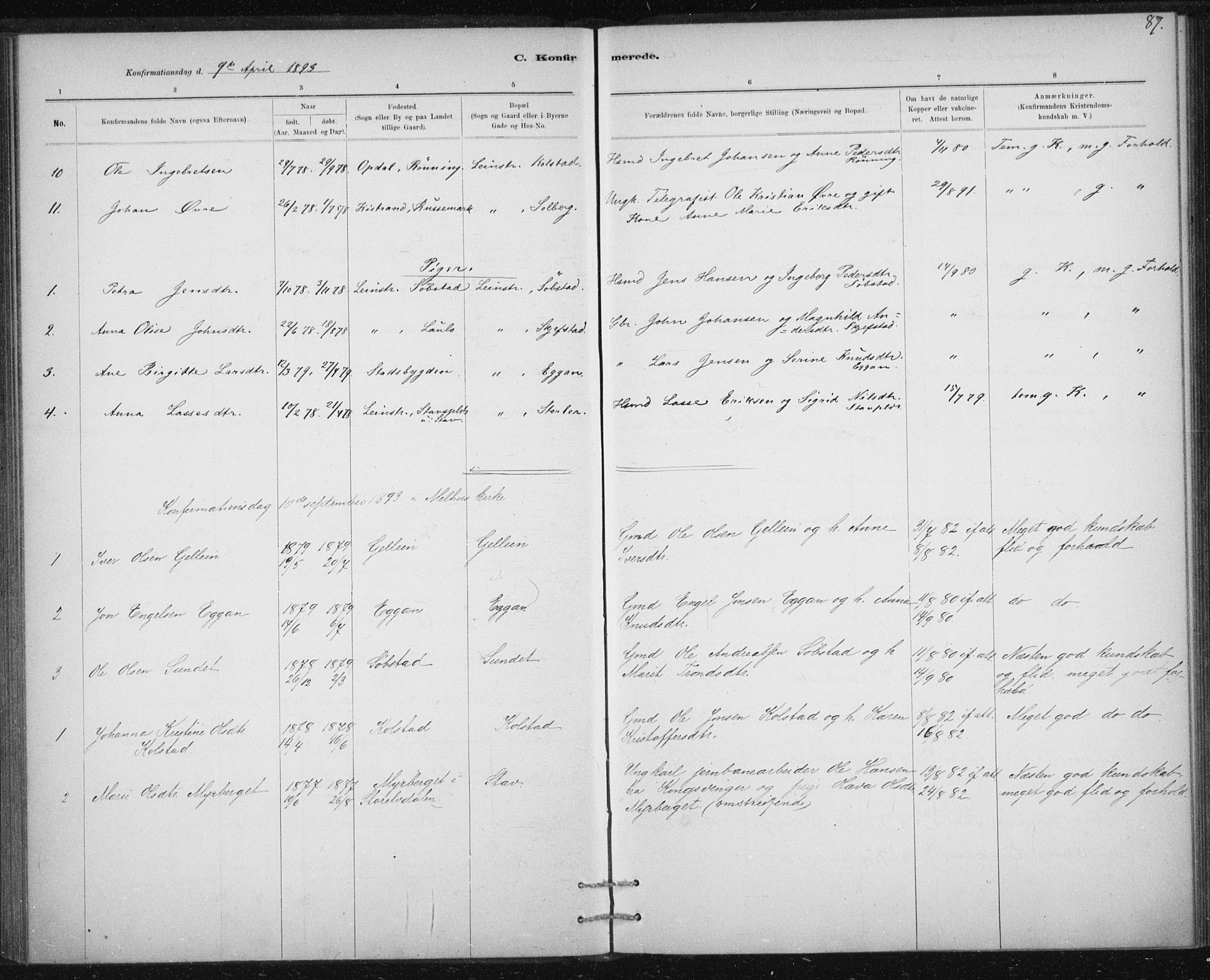 Ministerialprotokoller, klokkerbøker og fødselsregistre - Sør-Trøndelag, SAT/A-1456/613/L0392: Parish register (official) no. 613A01, 1887-1906, p. 87