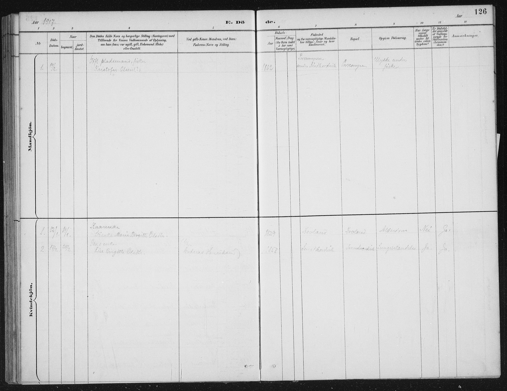 Kinn sokneprestembete, SAB/A-80801/H/Haa/Haae/L0001: Parish register (official) no. E 1, 1890-1916, p. 126