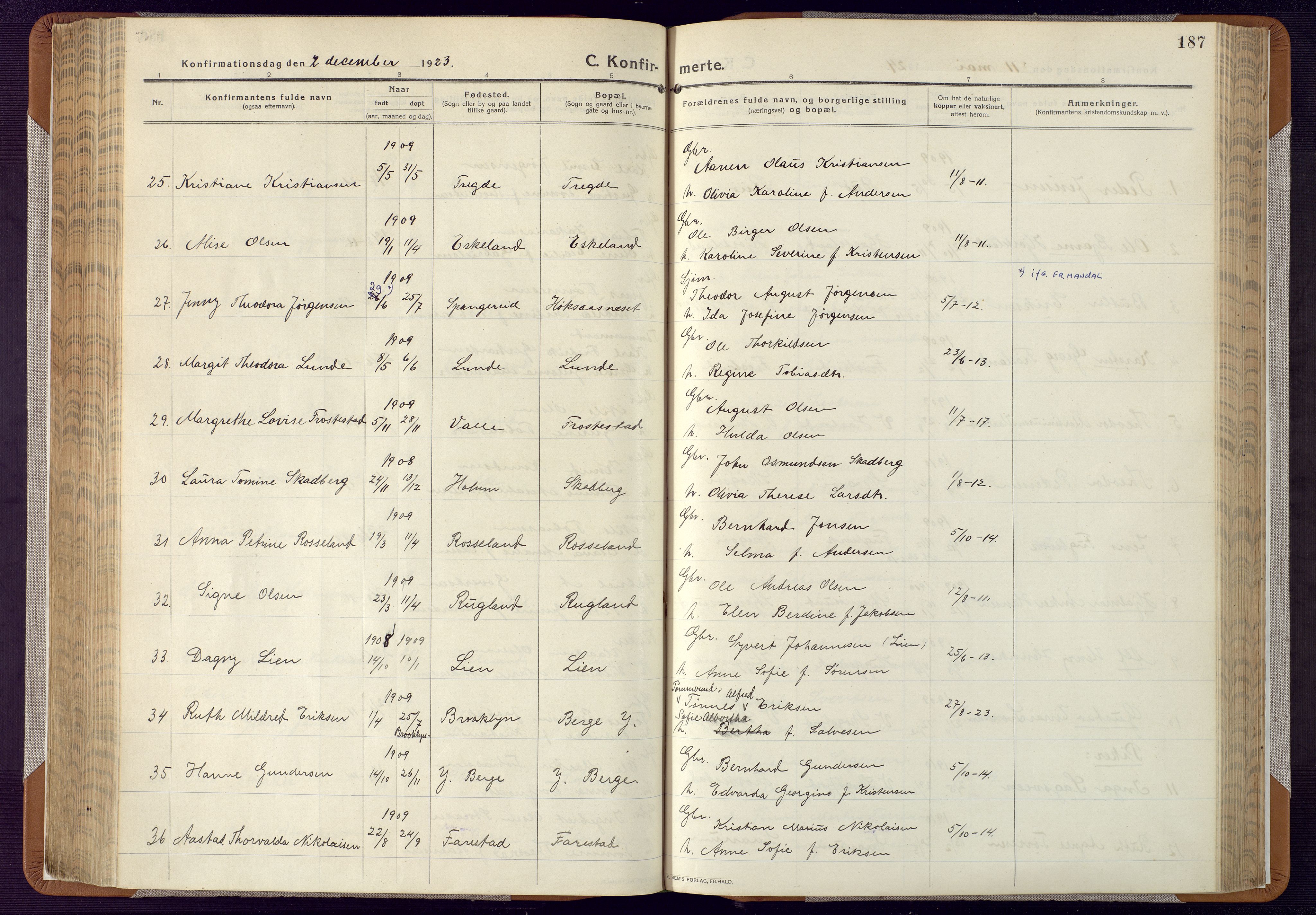 Mandal sokneprestkontor, AV/SAK-1111-0030/F/Fa/Faa/L0022: Parish register (official) no. A 22, 1913-1925, p. 187