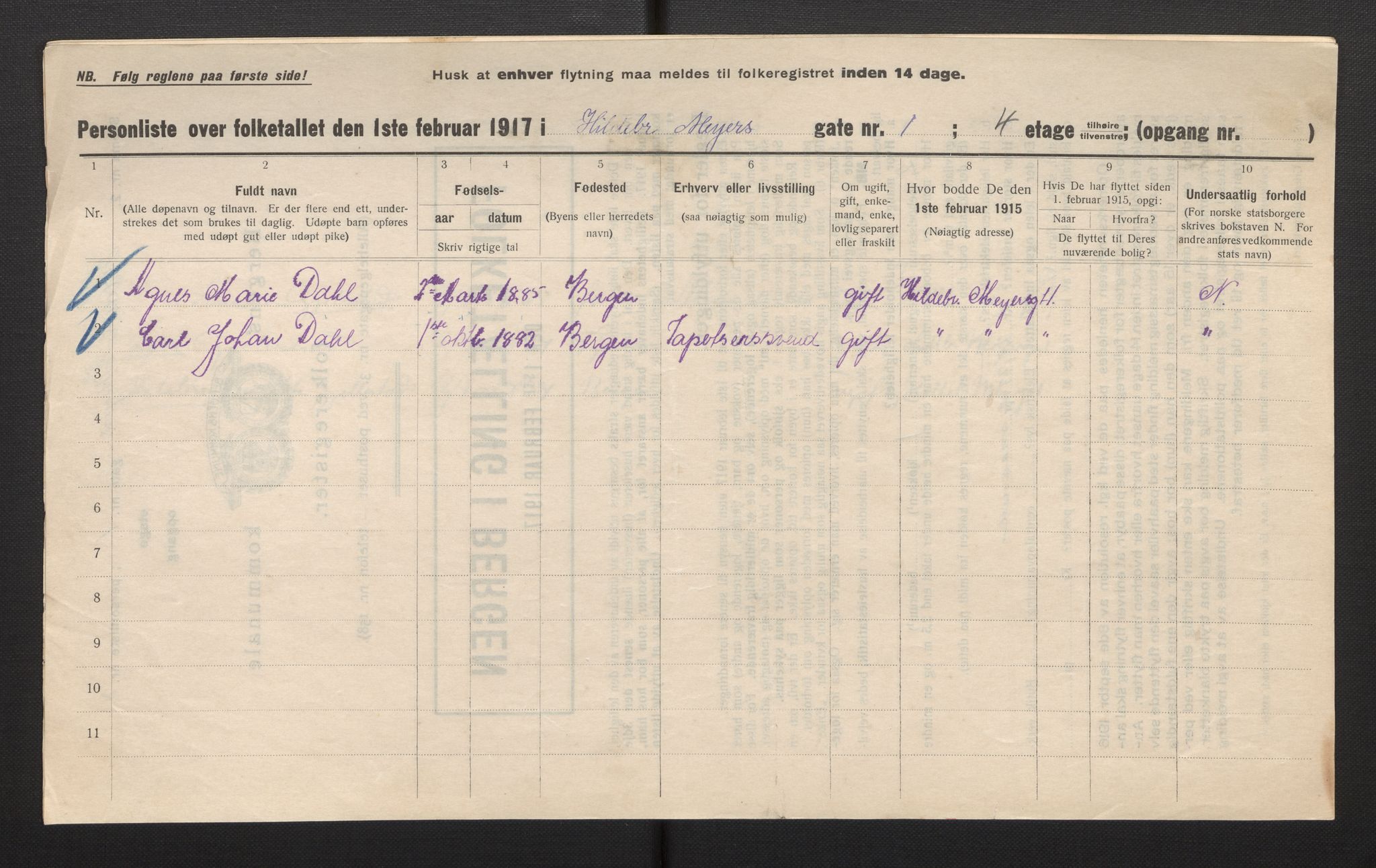 SAB, Municipal Census 1917 for Bergen, 1917, p. 14450