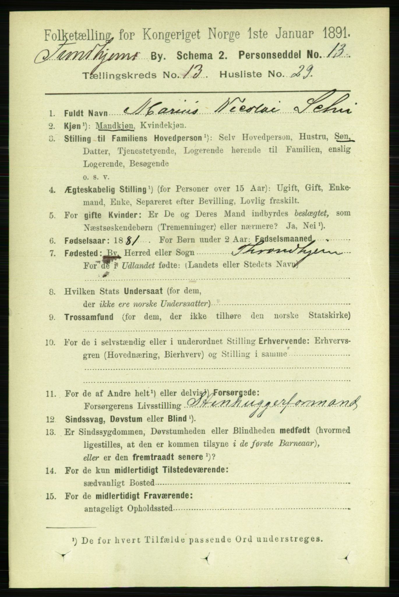 RA, 1891 census for 1601 Trondheim, 1891, p. 10539