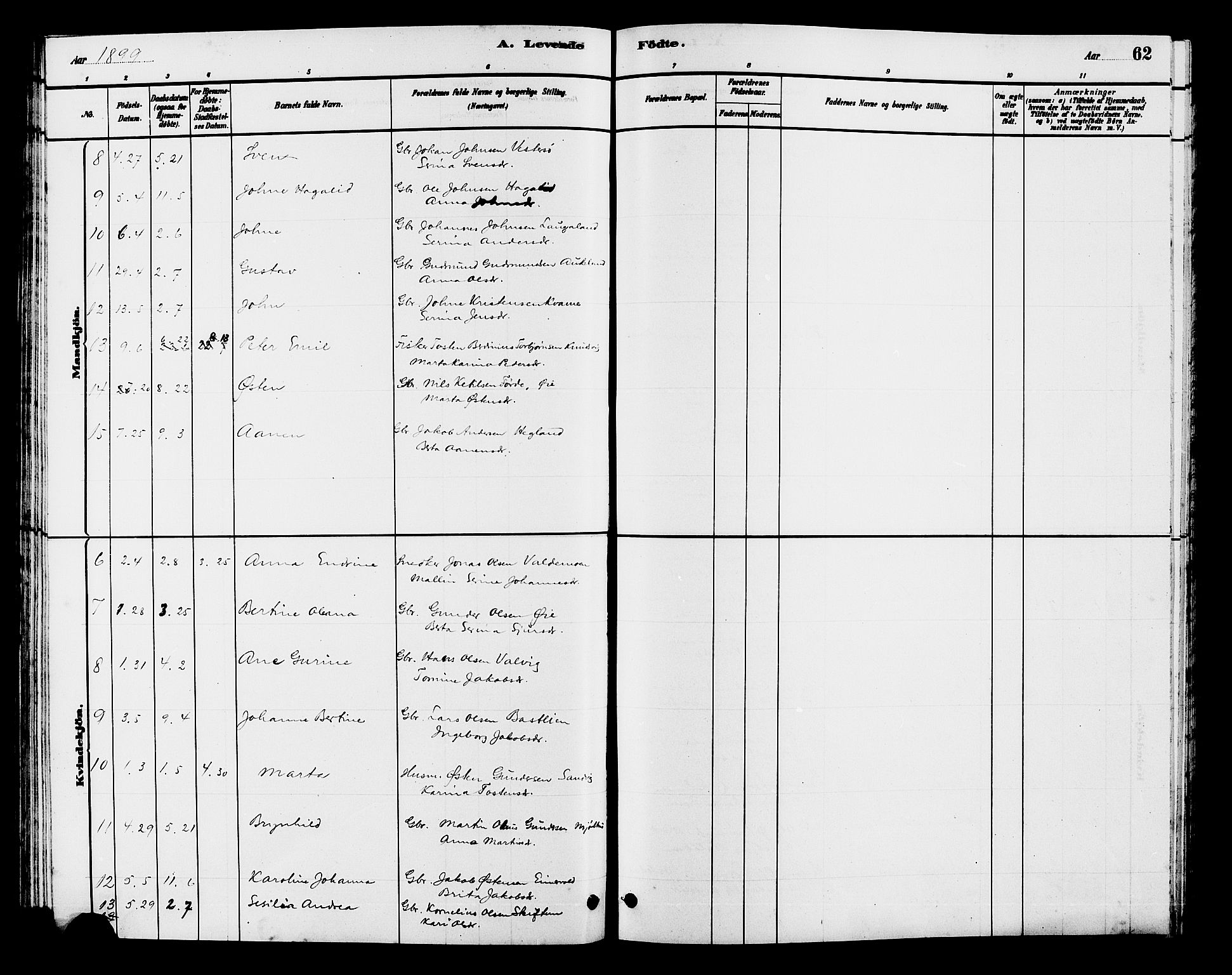 Hjelmeland sokneprestkontor, AV/SAST-A-101843/01/V/L0007: Parish register (copy) no. B 7, 1880-1909, p. 62