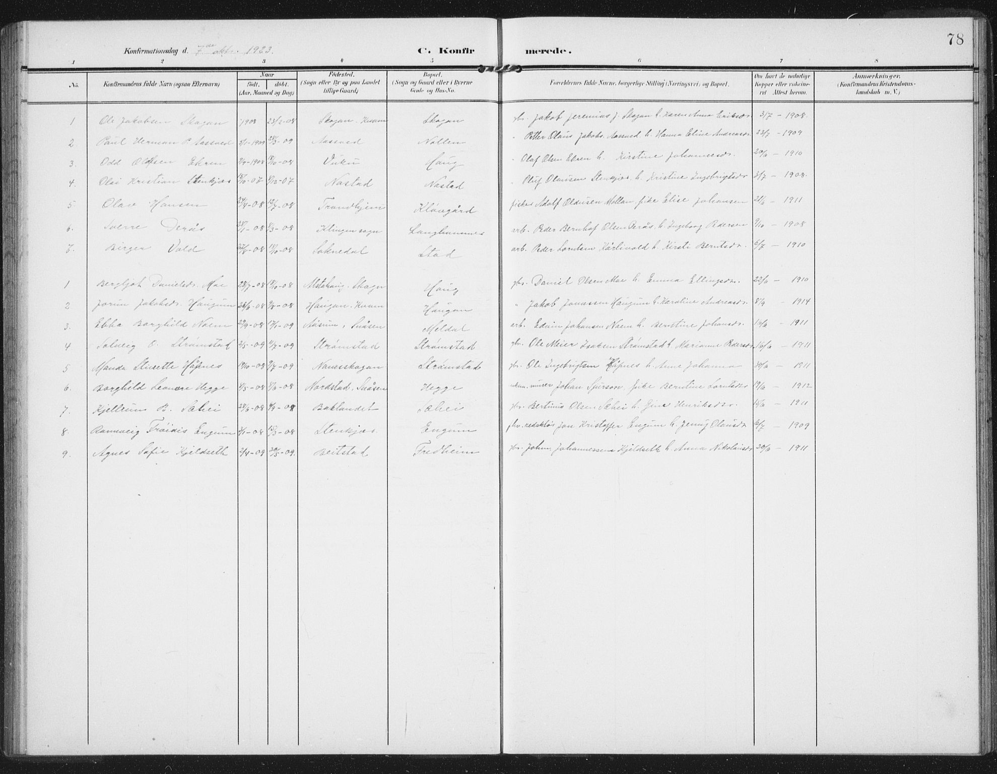 Ministerialprotokoller, klokkerbøker og fødselsregistre - Nord-Trøndelag, SAT/A-1458/747/L0460: Parish register (copy) no. 747C02, 1908-1939, p. 78