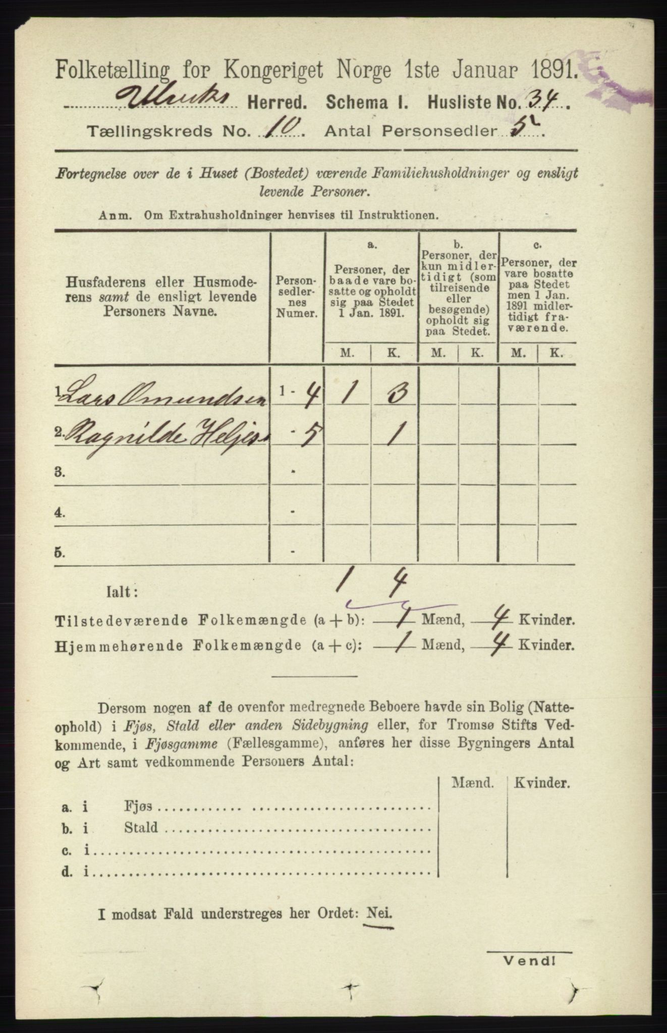RA, 1891 census for 1233 Ulvik, 1891, p. 3218