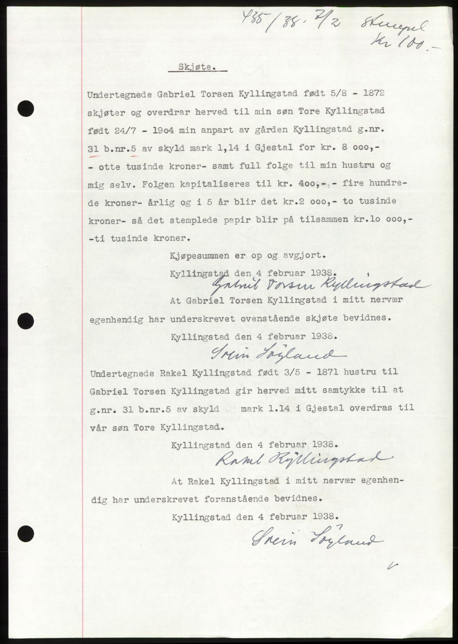 Jæren sorenskriveri, SAST/A-100310/03/G/Gba/L0070: Mortgage book, 1938-1938, Diary no: : 435/1938