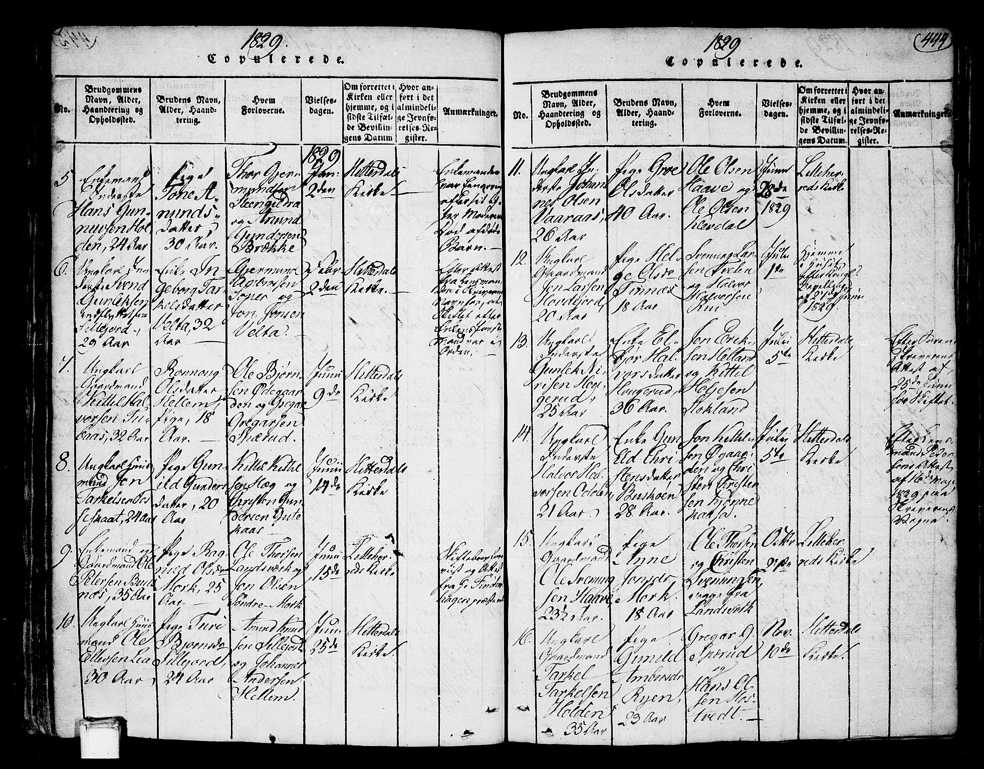 Heddal kirkebøker, SAKO/A-268/F/Fa/L0005: Parish register (official) no. I 5, 1814-1837, p. 443-444