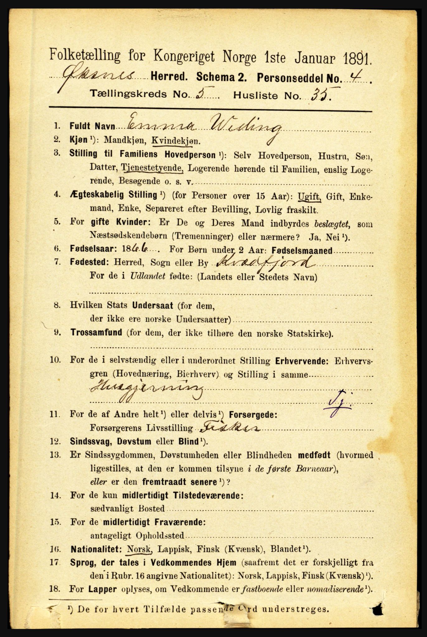 RA, 1891 census for 1868 Øksnes, 1891, p. 2503