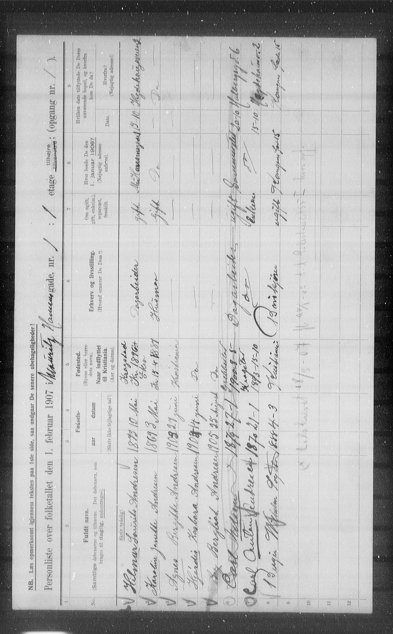 OBA, Municipal Census 1907 for Kristiania, 1907, p. 33071