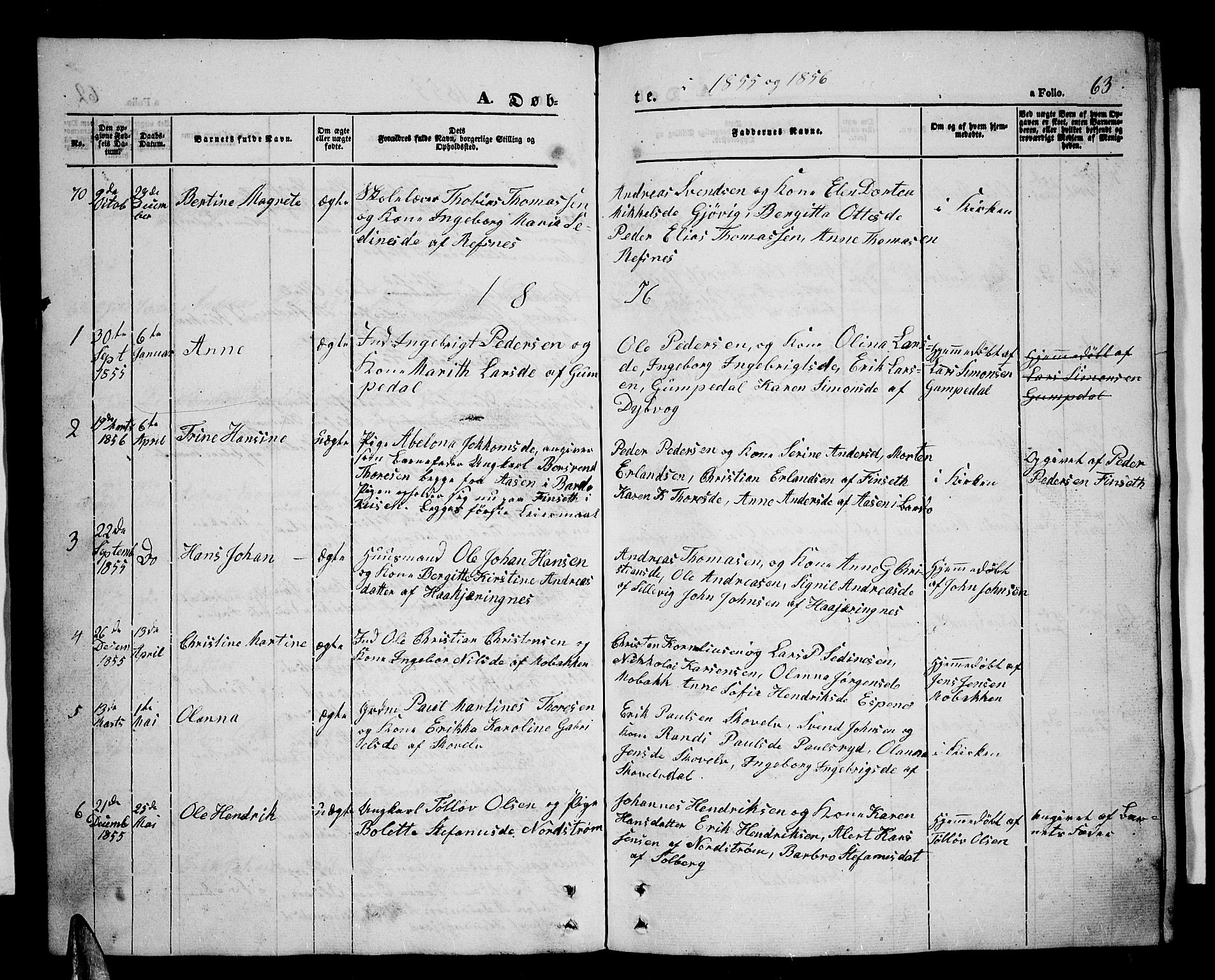 Tranøy sokneprestkontor, SATØ/S-1313/I/Ia/Iab/L0002klokker: Parish register (copy) no. 2, 1847-1860, p. 63