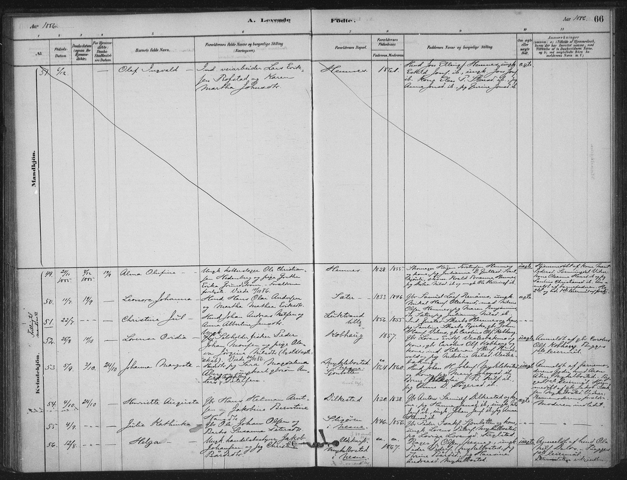 Ministerialprotokoller, klokkerbøker og fødselsregistre - Nordland, AV/SAT-A-1459/825/L0361: Parish register (official) no. 825A15, 1878-1893, p. 66