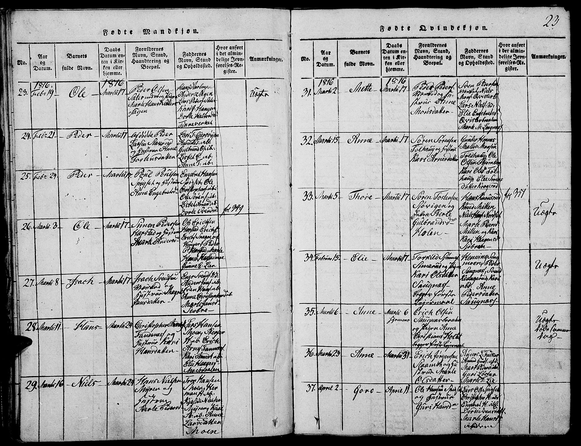 Strøm-Odalen prestekontor, SAH/PREST-028/H/Ha/Haa/L0006: Parish register (official) no. 6, 1814-1850, p. 23