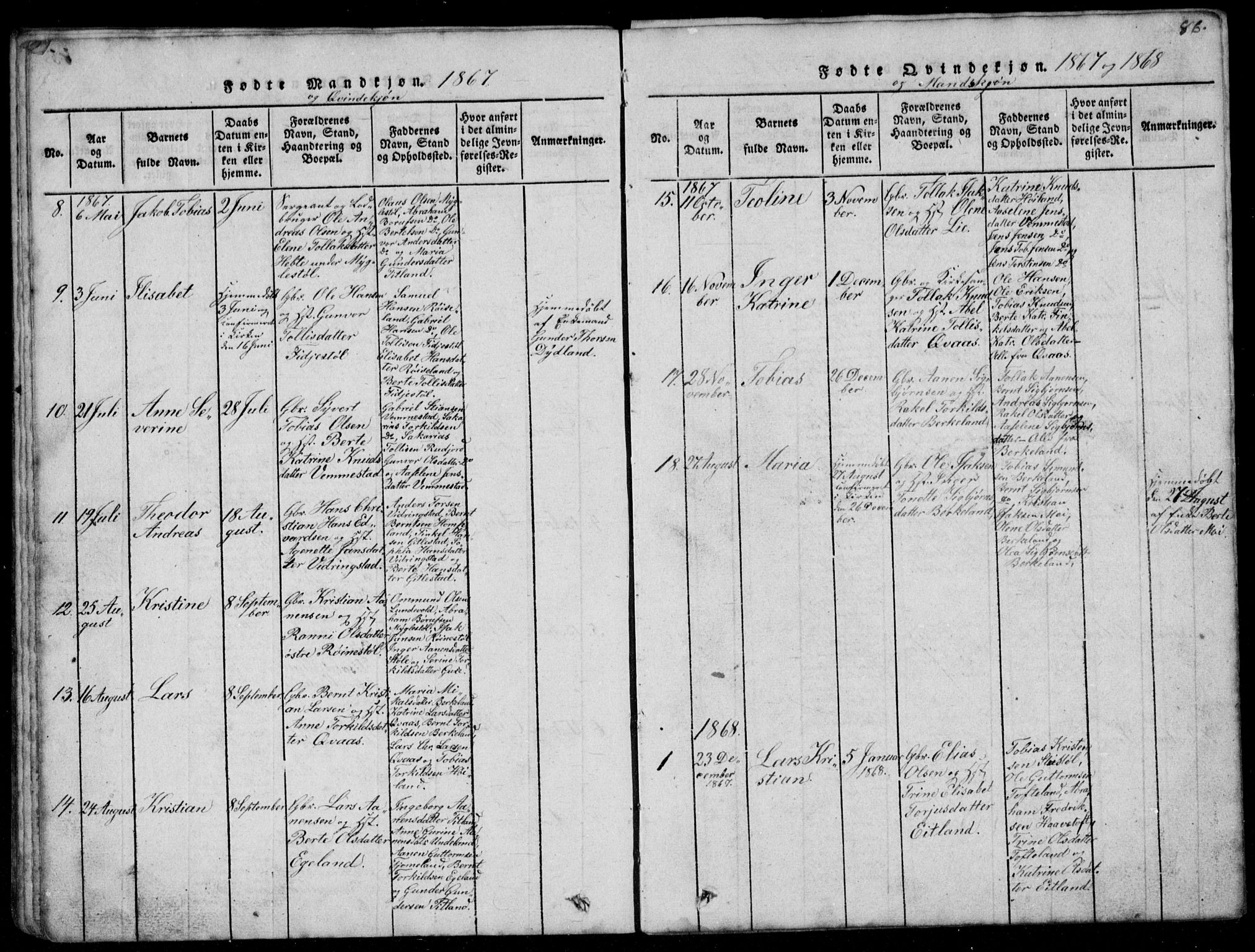 Lyngdal sokneprestkontor, AV/SAK-1111-0029/F/Fb/Fbb/L0001: Parish register (copy) no. B 1, 1816-1900, p. 86