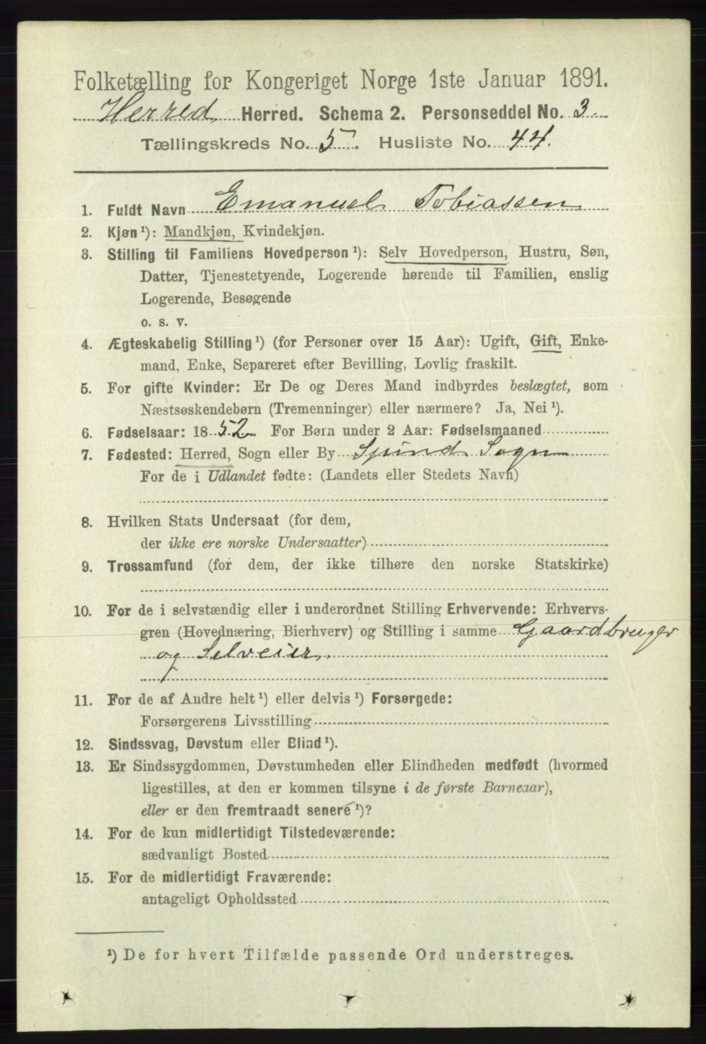 RA, 1891 census for 1039 Herad, 1891, p. 2047