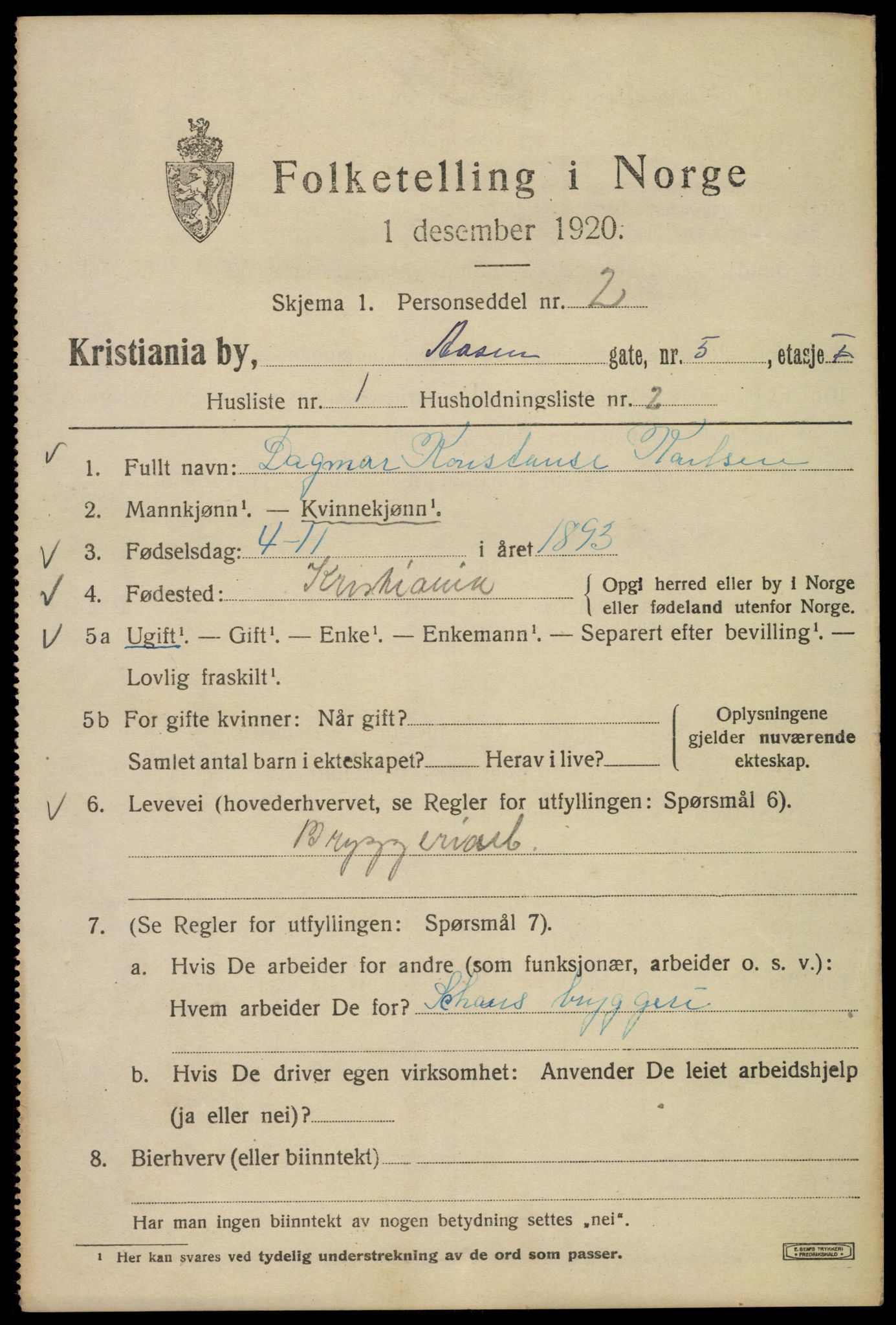 SAO, 1920 census for Kristiania, 1920, p. 136709