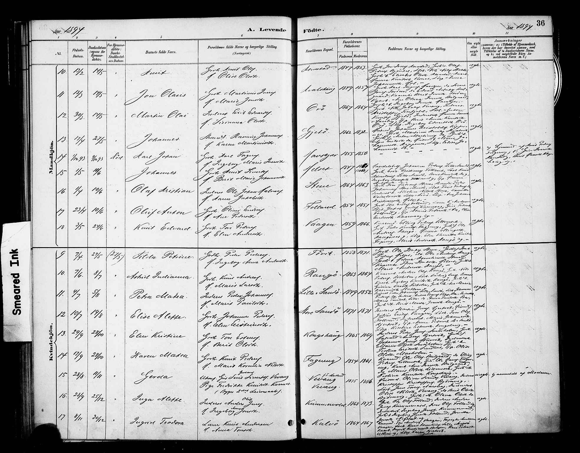 Ministerialprotokoller, klokkerbøker og fødselsregistre - Møre og Romsdal, AV/SAT-A-1454/570/L0832: Parish register (official) no. 570A06, 1885-1900, p. 36