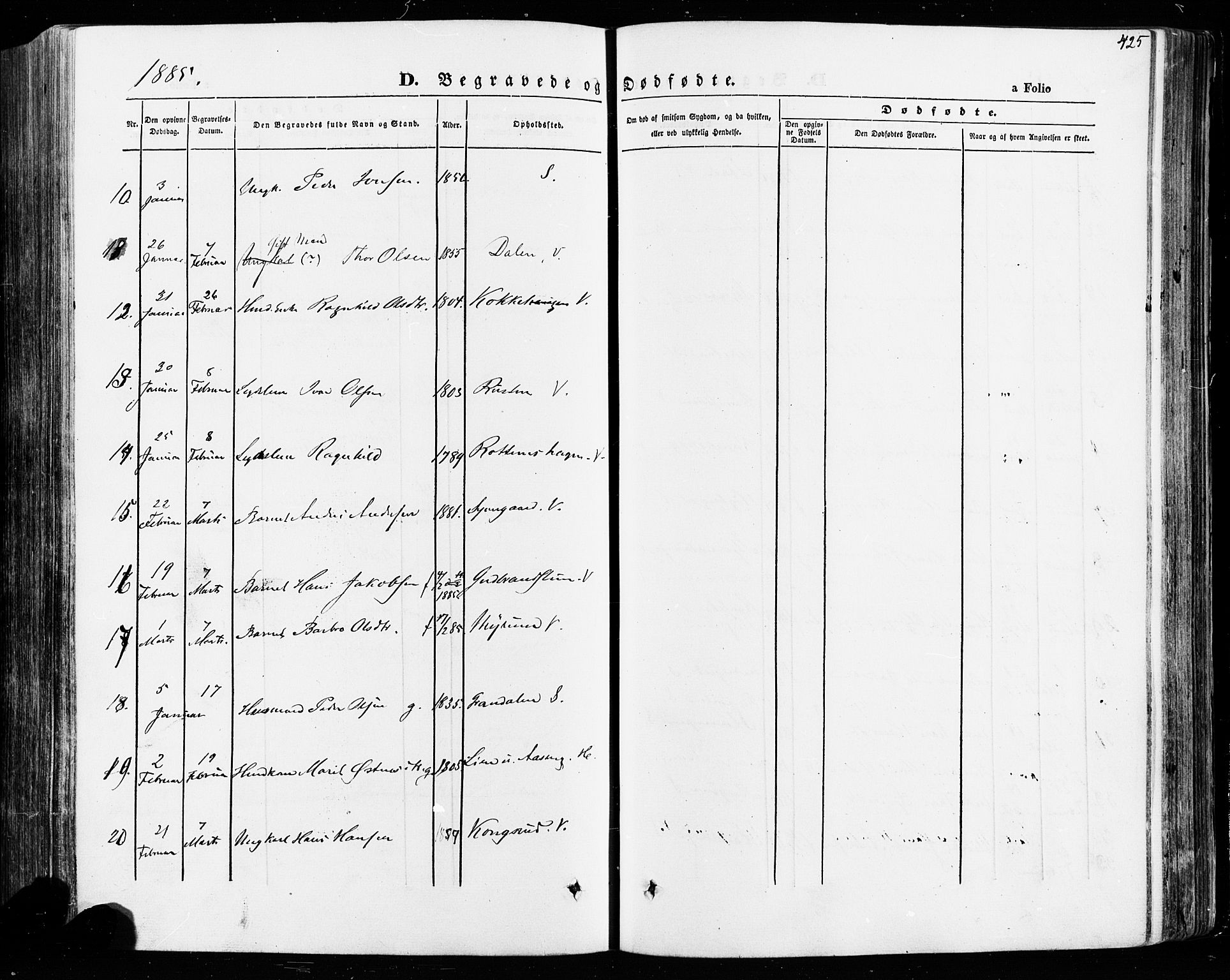 Vågå prestekontor, SAH/PREST-076/H/Ha/Haa/L0007: Parish register (official) no. 7 /1, 1872-1886, p. 425