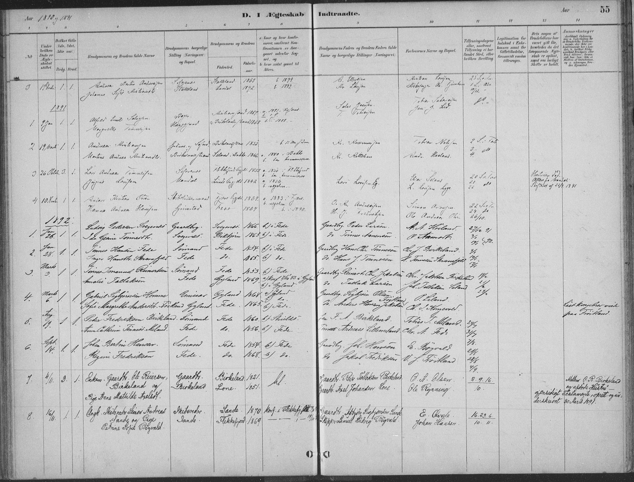 Kvinesdal sokneprestkontor, AV/SAK-1111-0026/F/Fa/Faa/L0004: Parish register (official) no. A 4, 1882-1897, p. 55