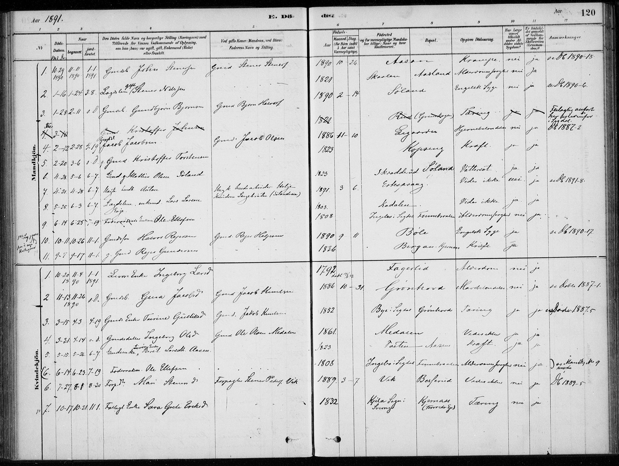 Sigdal kirkebøker, SAKO/A-245/F/Fc/L0001: Parish register (official) no. III 1, 1879-1893, p. 120