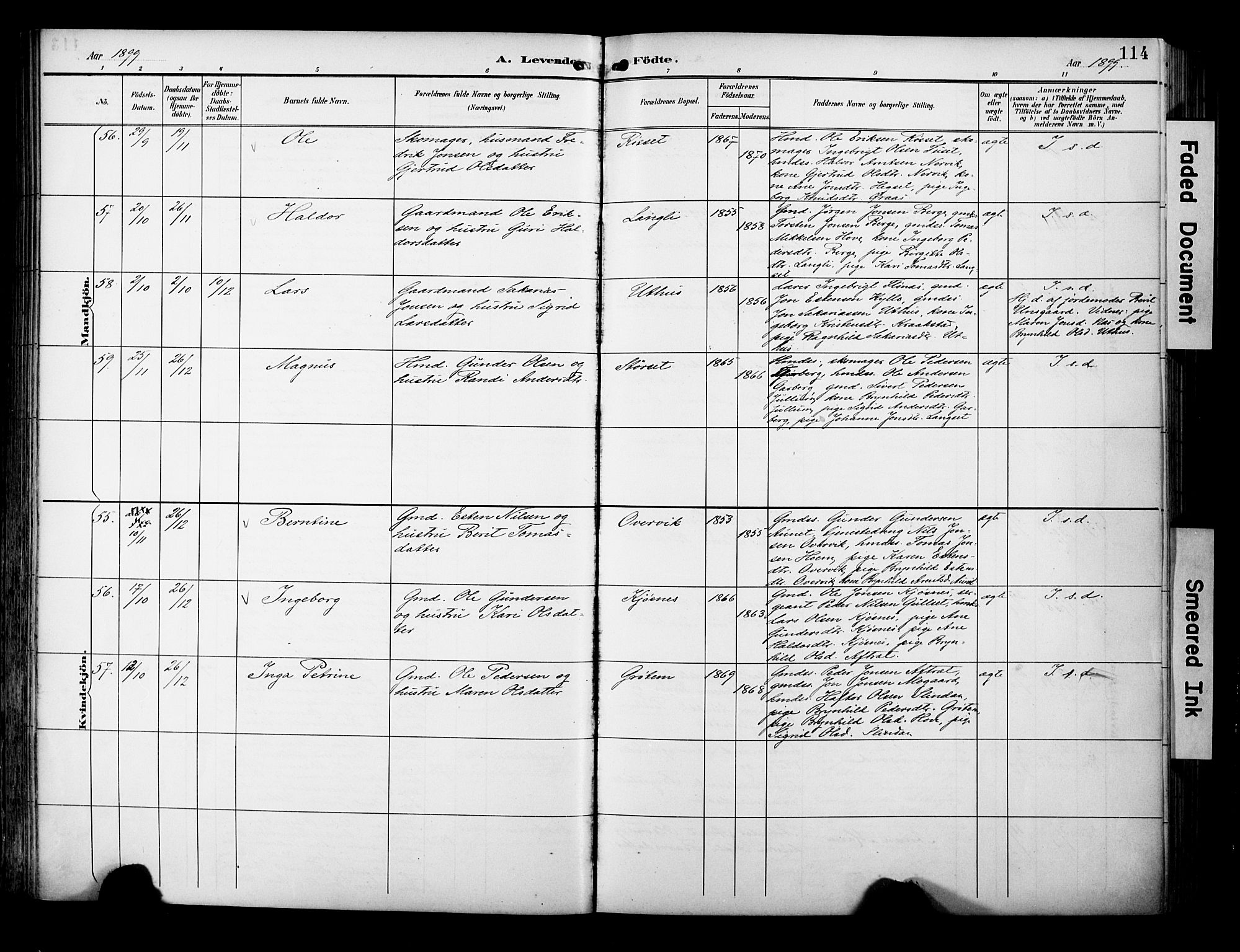 Ministerialprotokoller, klokkerbøker og fødselsregistre - Sør-Trøndelag, AV/SAT-A-1456/695/L1149: Parish register (official) no. 695A09, 1891-1902, p. 114