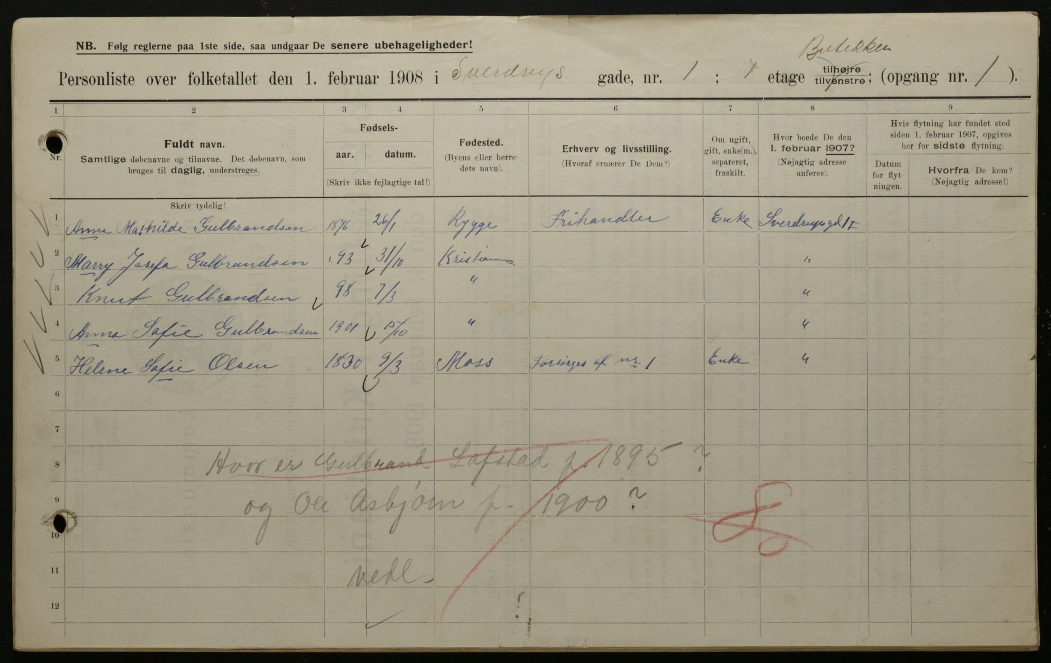 OBA, Municipal Census 1908 for Kristiania, 1908, p. 94298