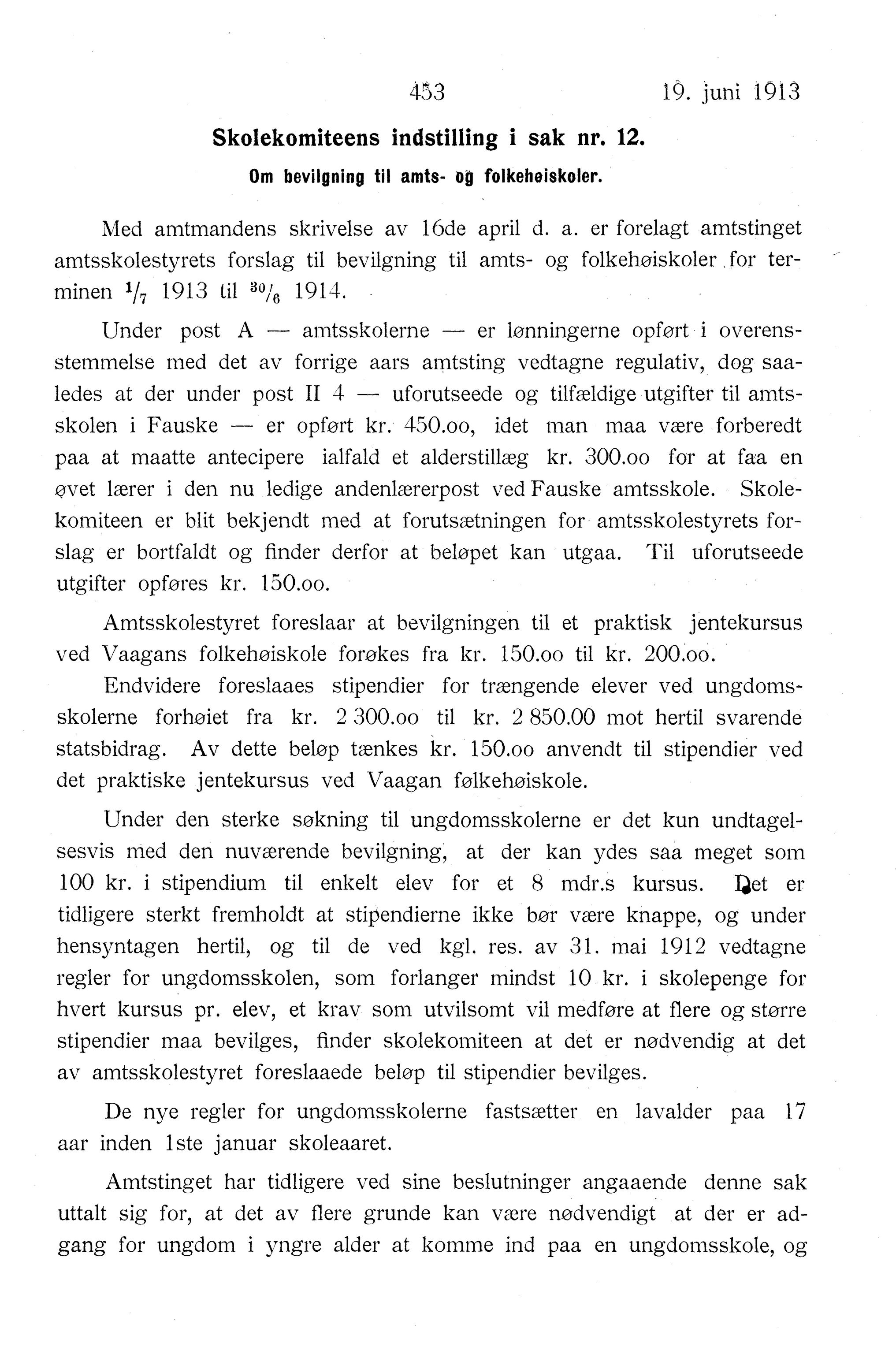 Nordland Fylkeskommune. Fylkestinget, AIN/NFK-17/176/A/Ac/L0036: Fylkestingsforhandlinger 1913, 1913