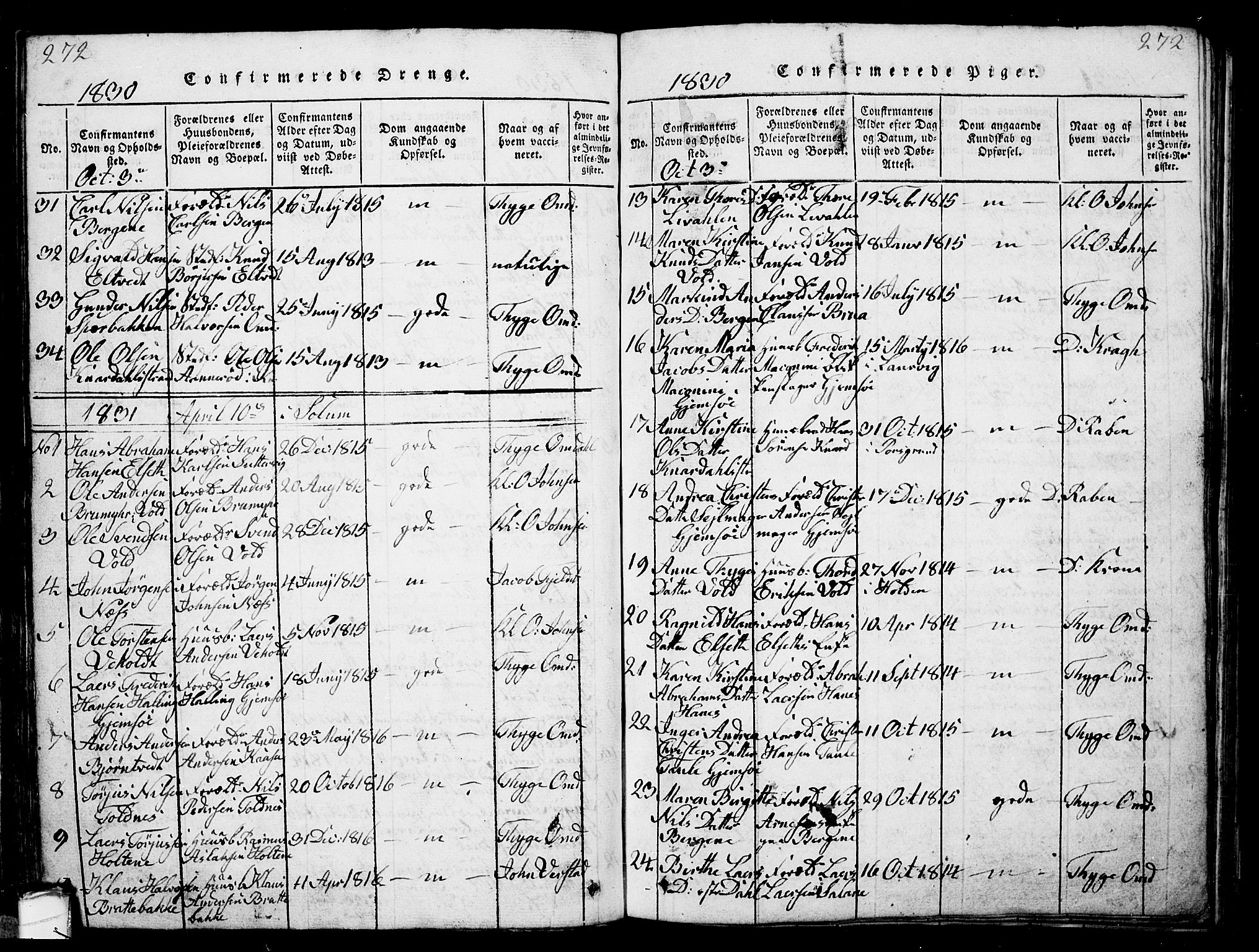 Solum kirkebøker, SAKO/A-306/G/Ga/L0001: Parish register (copy) no. I 1, 1814-1833, p. 272