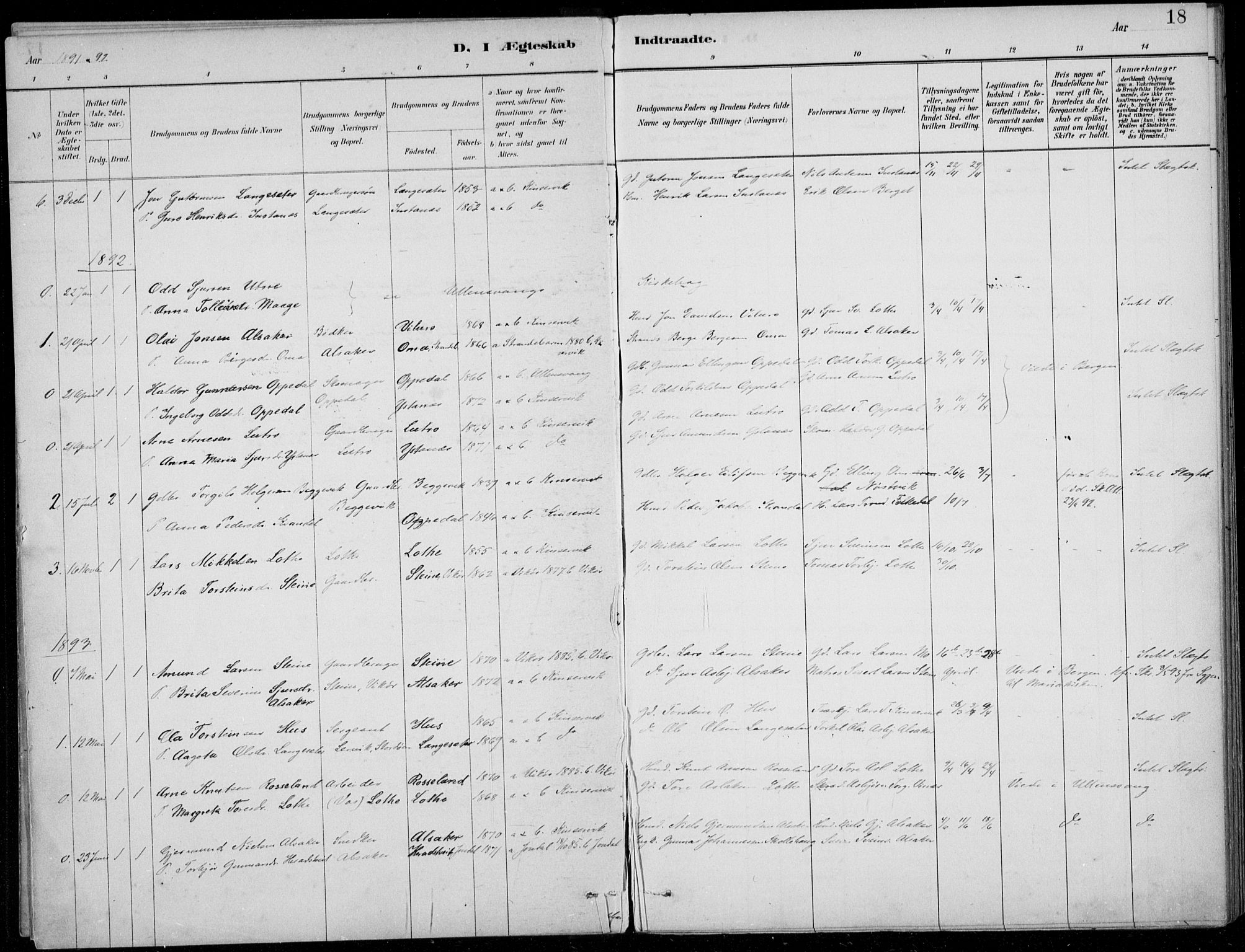 Ullensvang sokneprestembete, SAB/A-78701/H/Haa: Parish register (official) no. E  3, 1883-1916, p. 18