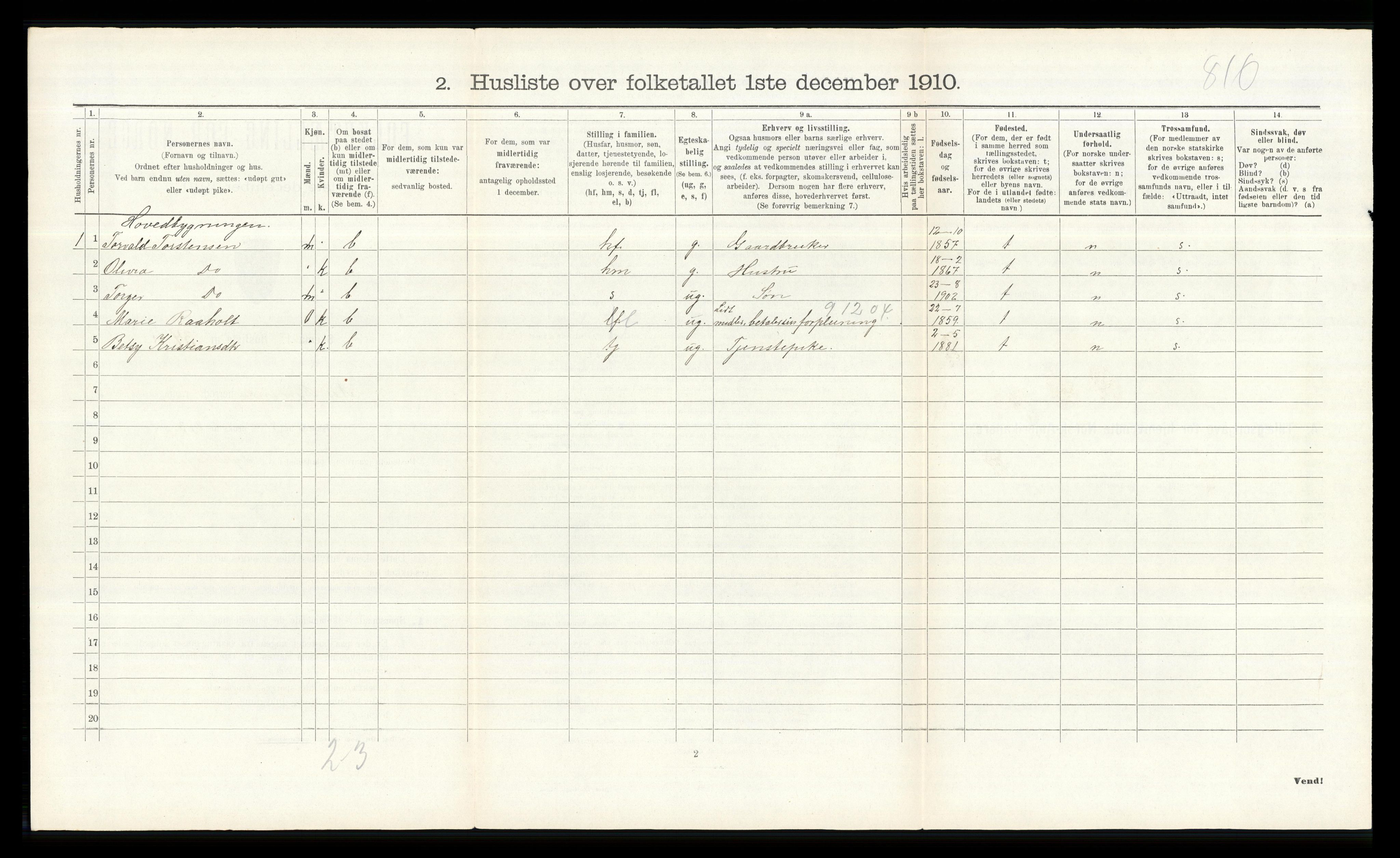 RA, 1910 census for Nes, 1910, p. 821