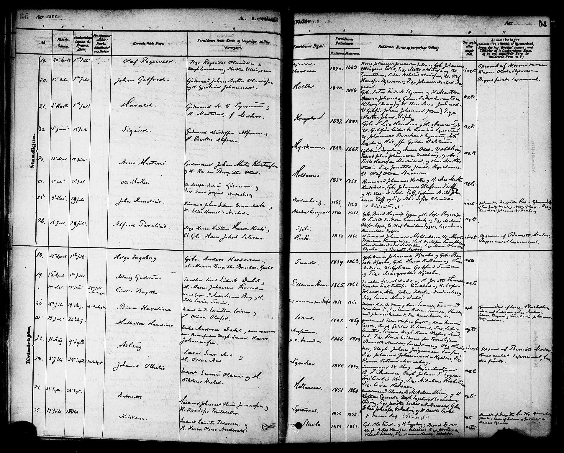 Ministerialprotokoller, klokkerbøker og fødselsregistre - Nord-Trøndelag, AV/SAT-A-1458/717/L0159: Parish register (official) no. 717A09, 1878-1898, p. 54