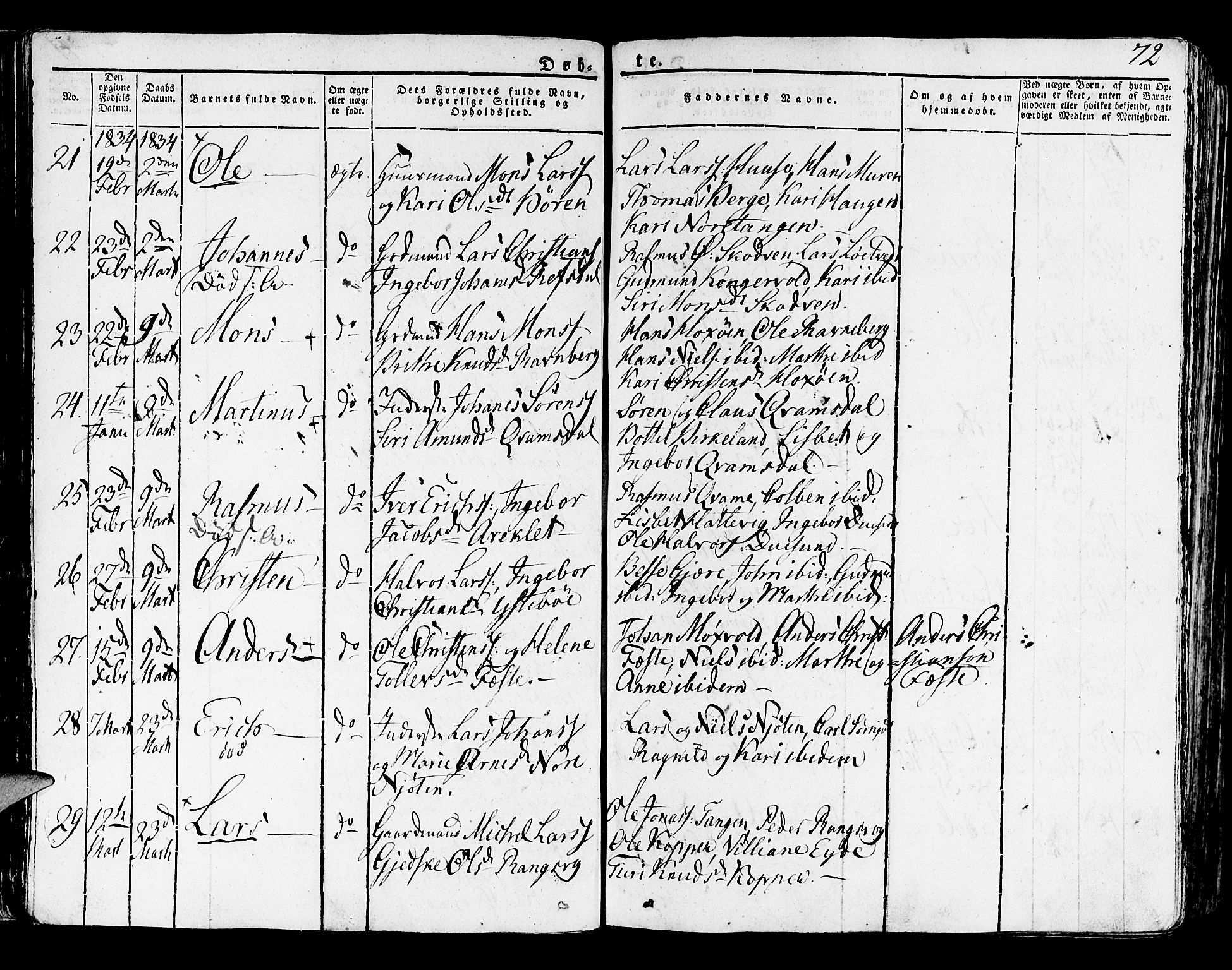 Lindås Sokneprestembete, SAB/A-76701/H/Haa: Parish register (official) no. A 8, 1823-1836, p. 72