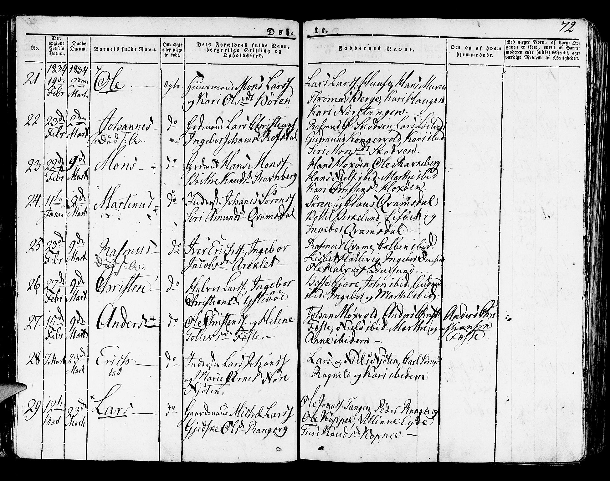 Lindås Sokneprestembete, AV/SAB-A-76701/H/Haa/Haaa/L0008: Parish register (official) no. A 8, 1823-1836, p. 72