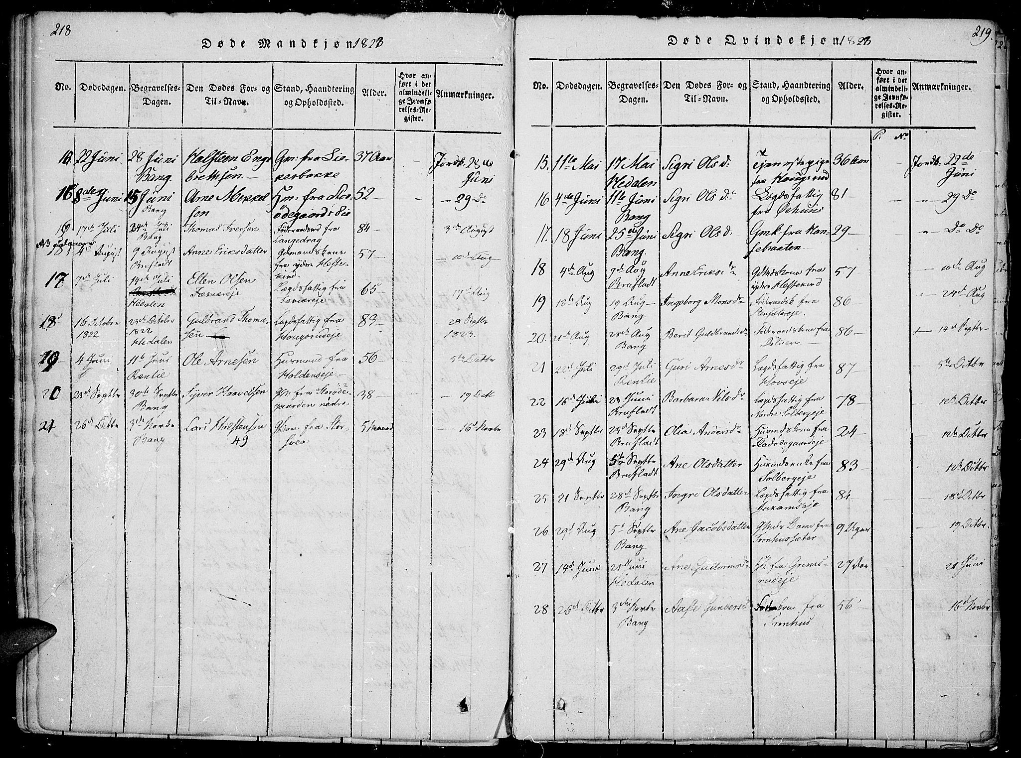 Sør-Aurdal prestekontor, SAH/PREST-128/H/Ha/Haa/L0002: Parish register (official) no. 2, 1815-1840, p. 218-219