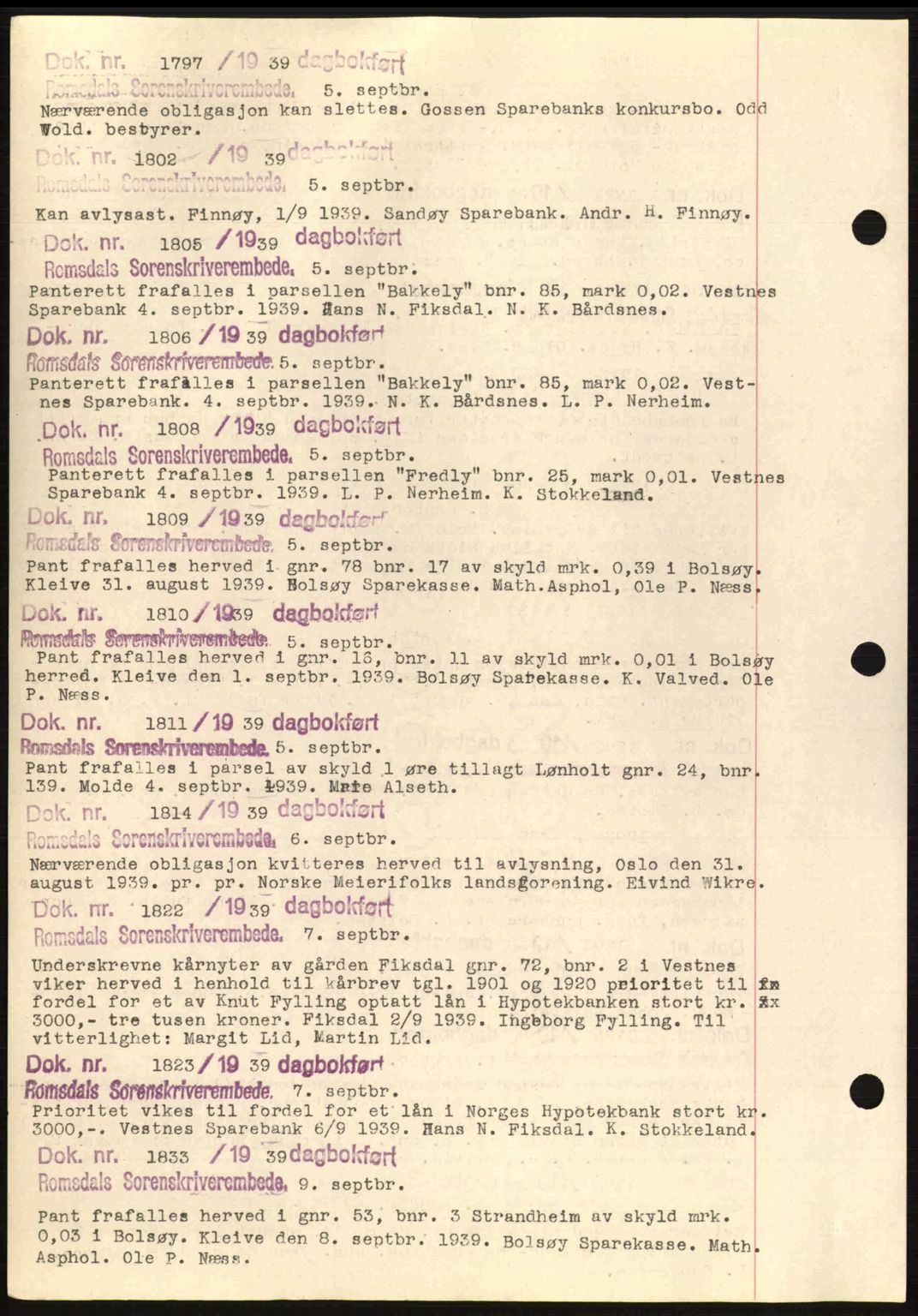 Romsdal sorenskriveri, AV/SAT-A-4149/1/2/2C: Mortgage book no. C1a, 1936-1945, Diary no: : 1797/1939