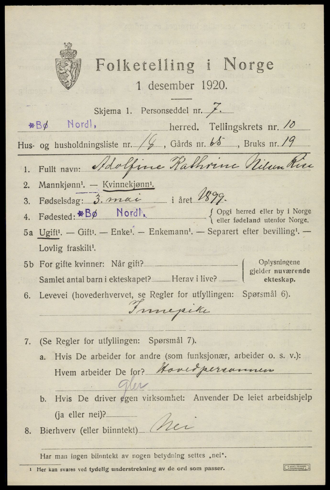 SAT, 1920 census for Bø, 1920, p. 8776