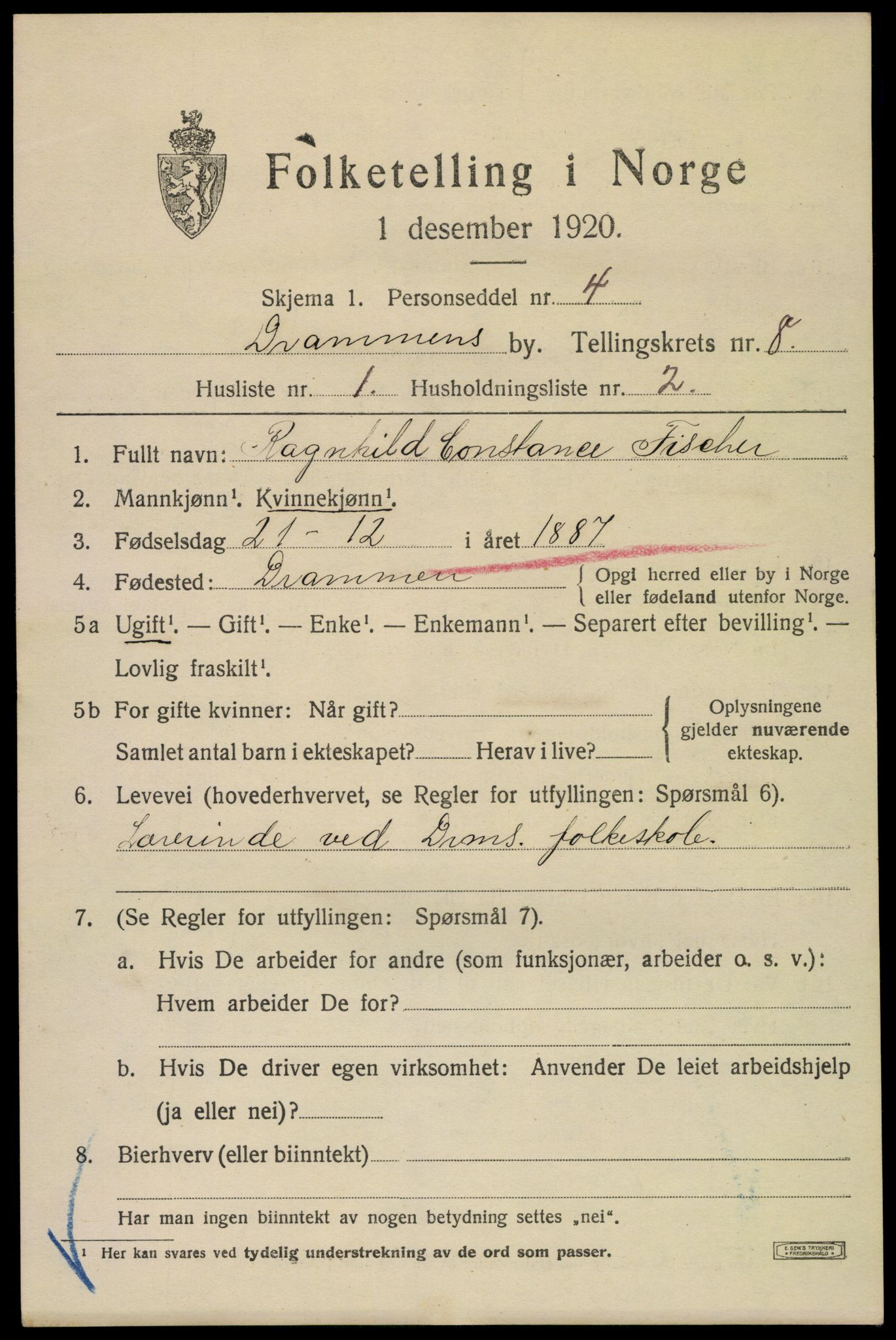 SAKO, 1920 census for Drammen, 1920, p. 53071