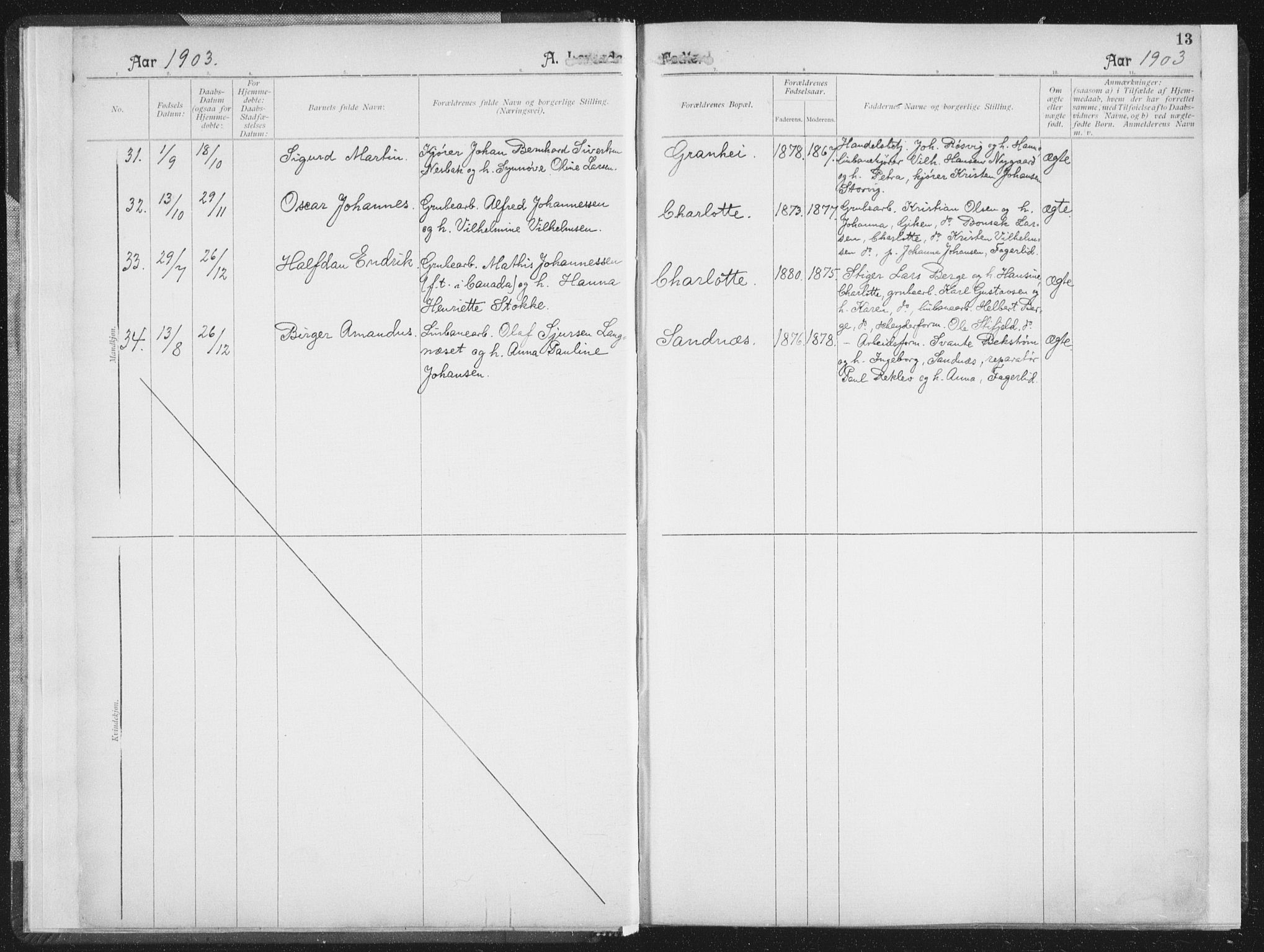 Ministerialprotokoller, klokkerbøker og fødselsregistre - Nordland, AV/SAT-A-1459/850/L0711: Curate's parish register no. 850B01, 1902-1915, p. 13