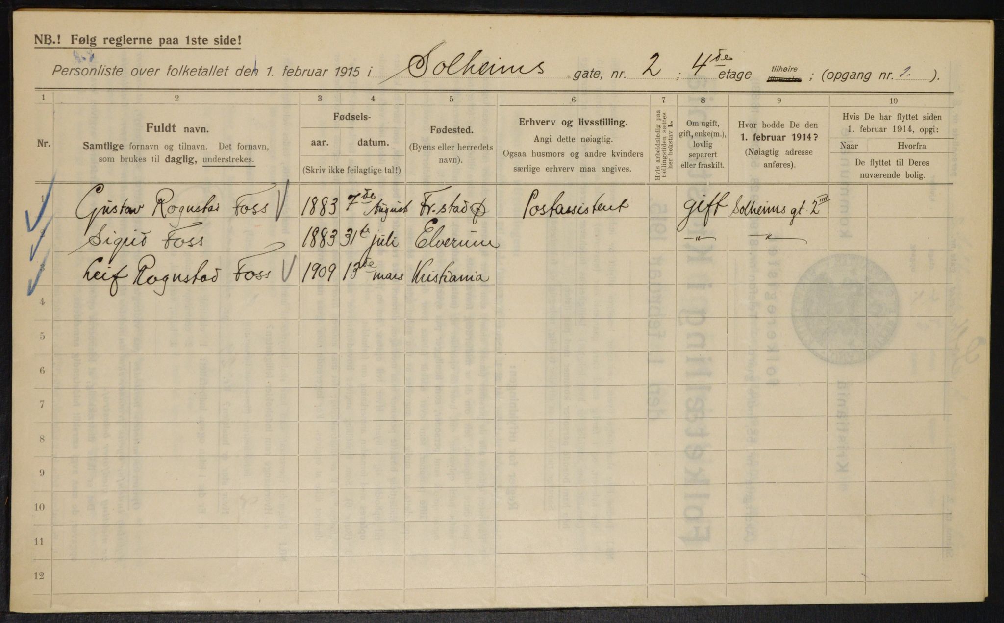 OBA, Municipal Census 1915 for Kristiania, 1915, p. 99391