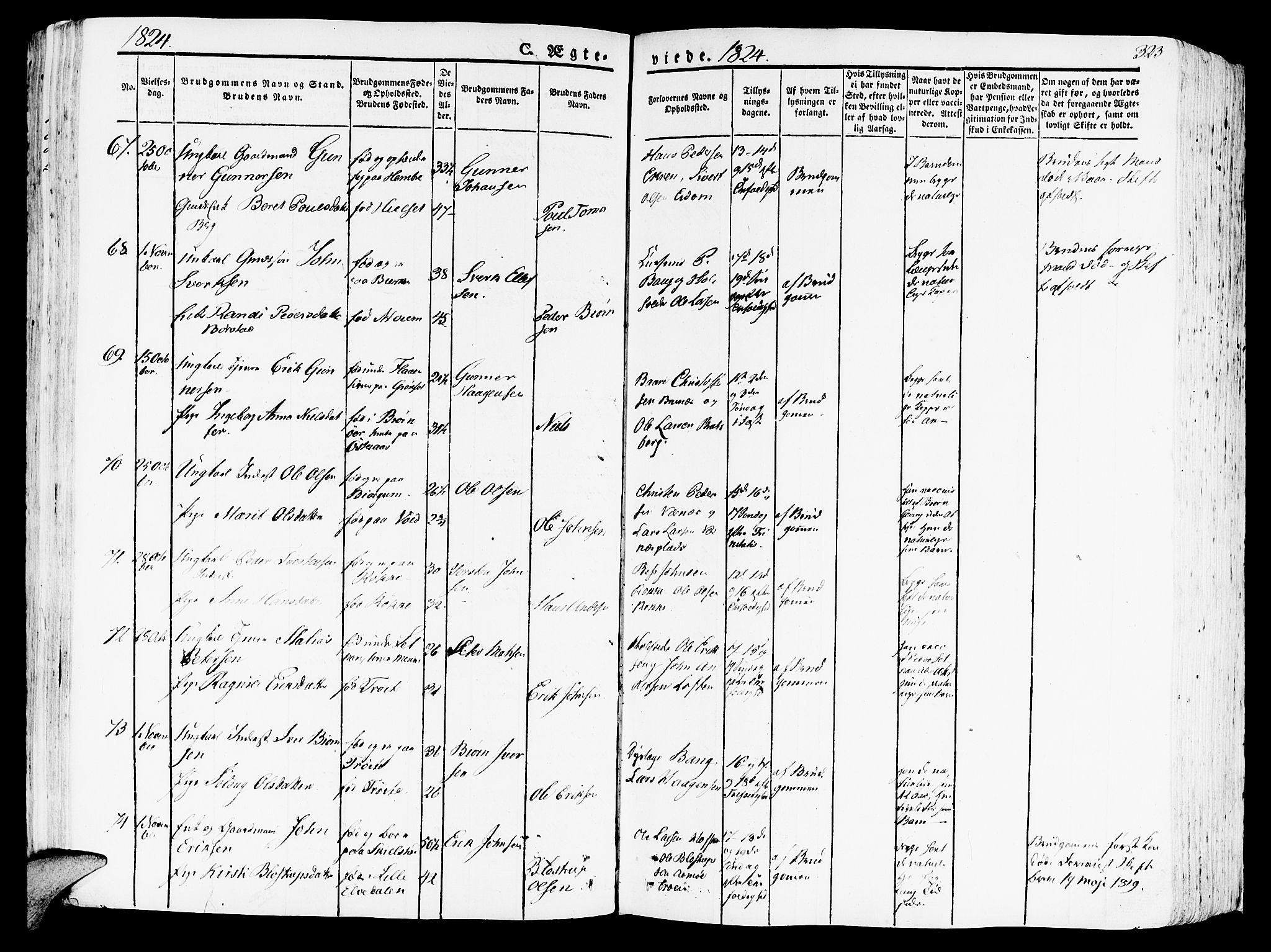 Ministerialprotokoller, klokkerbøker og fødselsregistre - Nord-Trøndelag, SAT/A-1458/709/L0070: Parish register (official) no. 709A10, 1820-1832, p. 323
