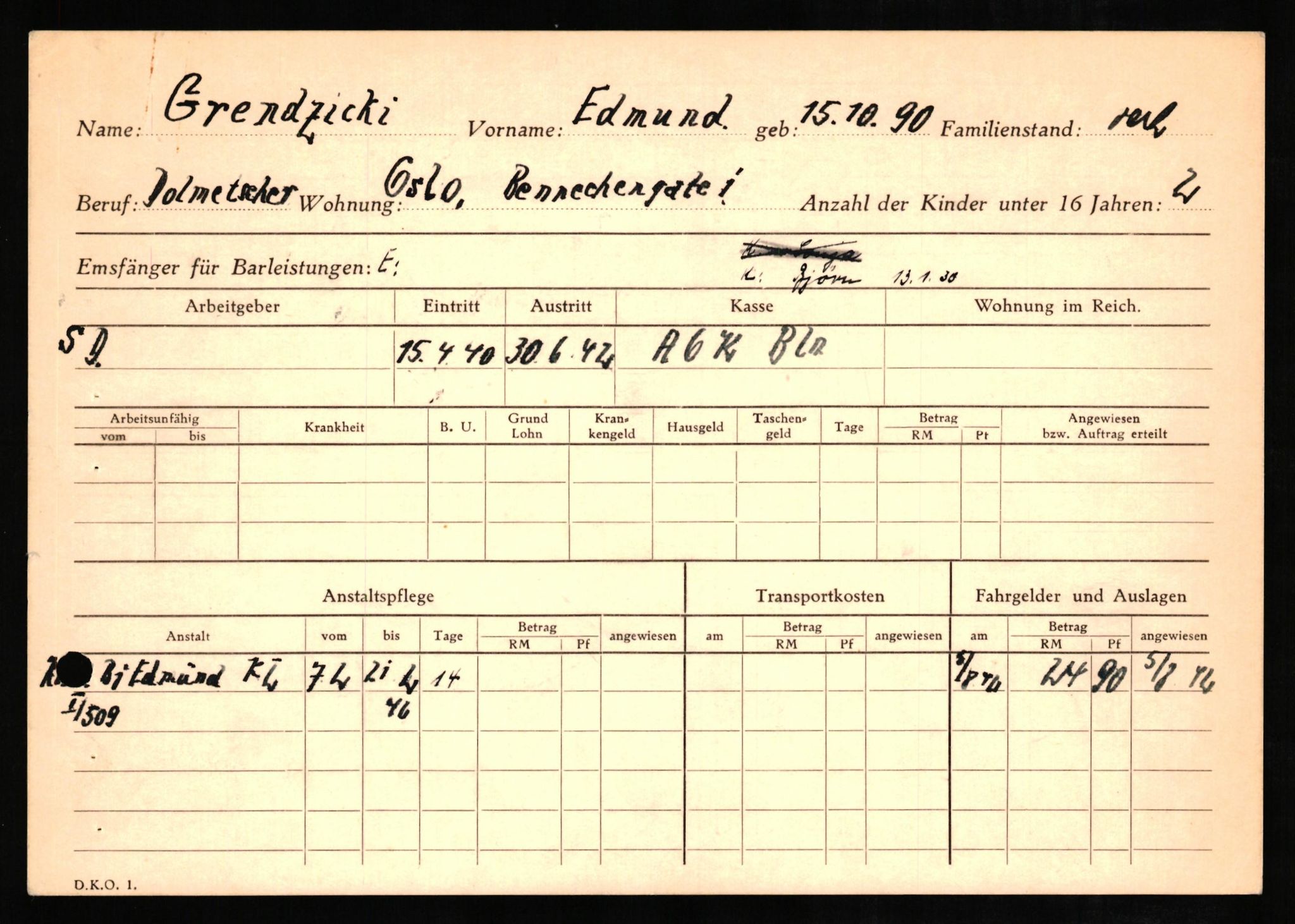 Forsvaret, Forsvarets overkommando II, AV/RA-RAFA-3915/D/Db/L0010: CI Questionaires. Tyske okkupasjonsstyrker i Norge. Tyskere., 1945-1946, p. 196