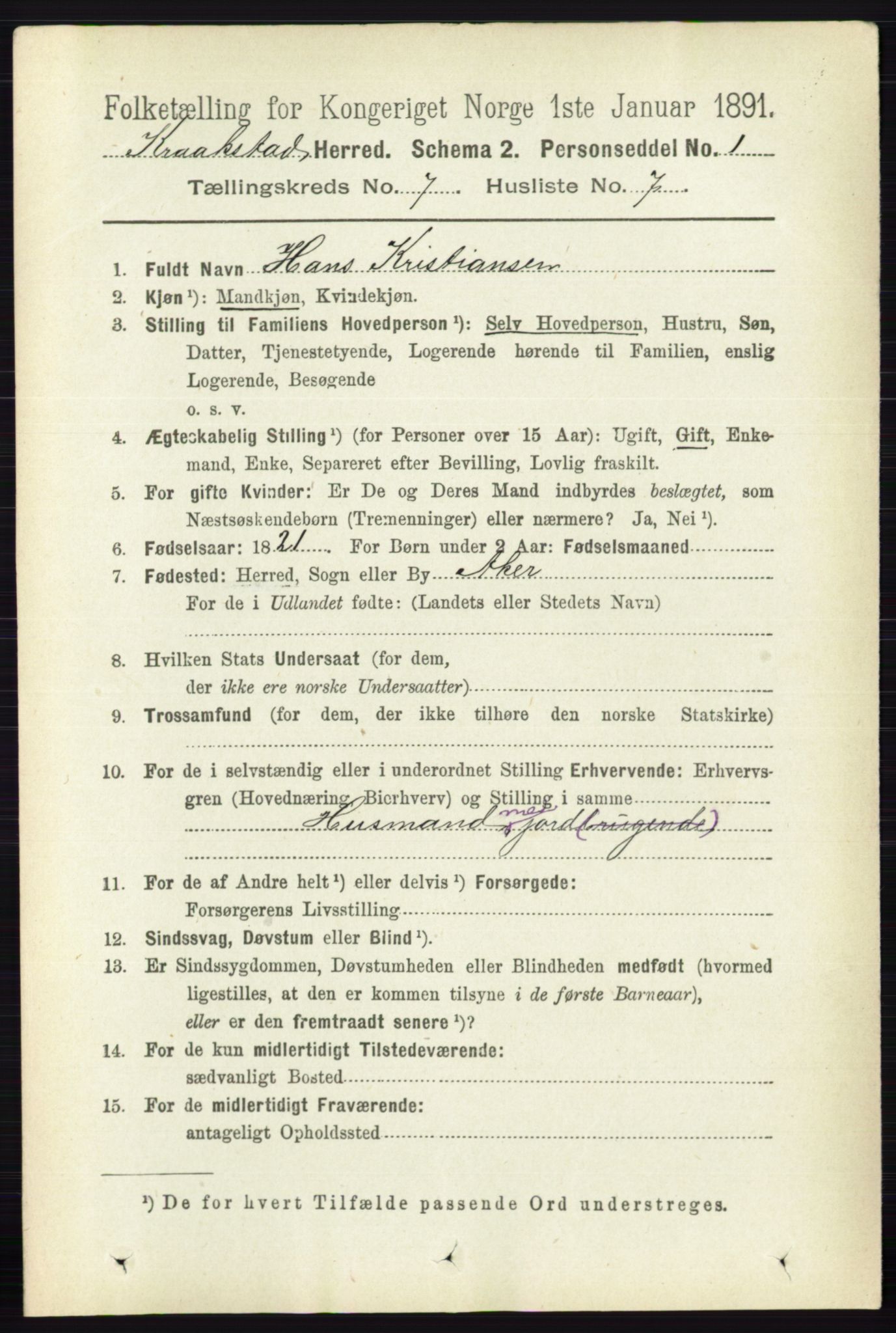 RA, 1891 census for 0212 Kråkstad, 1891, p. 3389