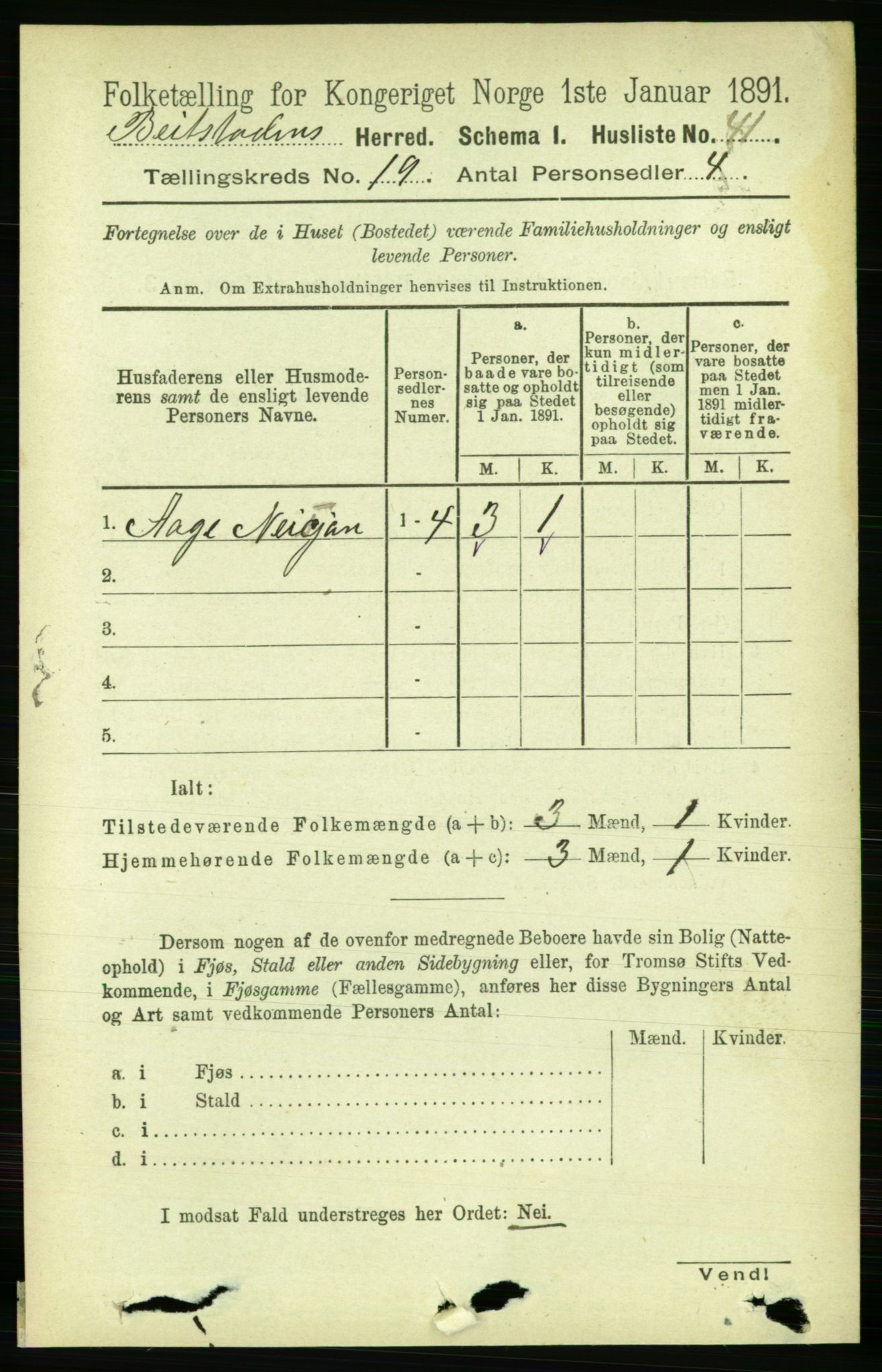 RA, 1891 census for 1727 Beitstad, 1891, p. 4811