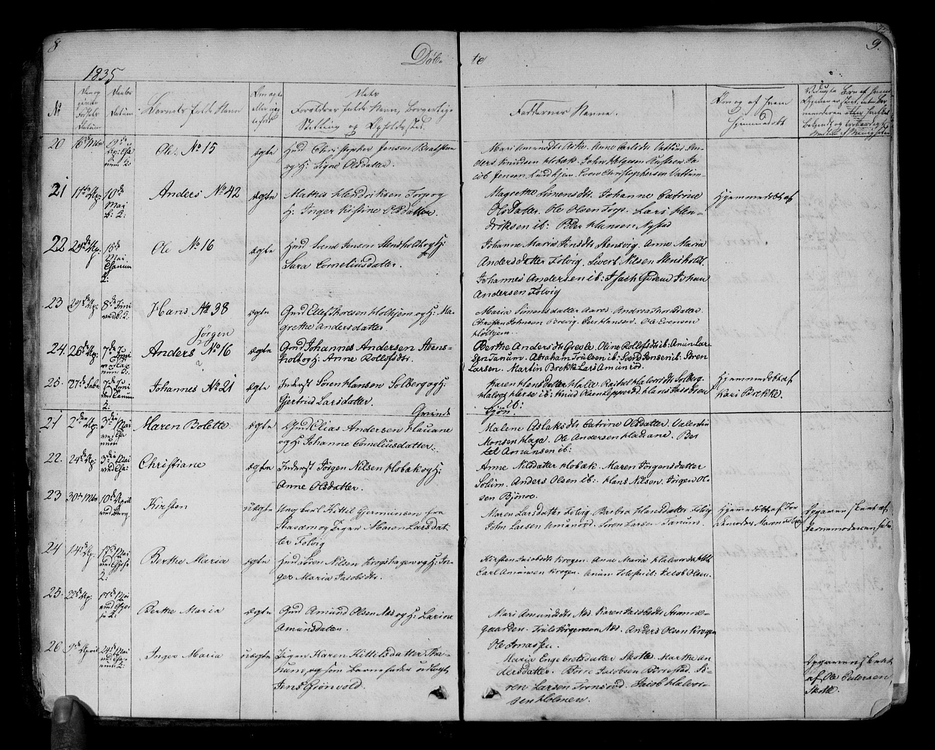 Brunlanes kirkebøker, AV/SAKO-A-342/F/Fa/L0003: Parish register (official) no. I 3, 1834-1845, p. 8-9